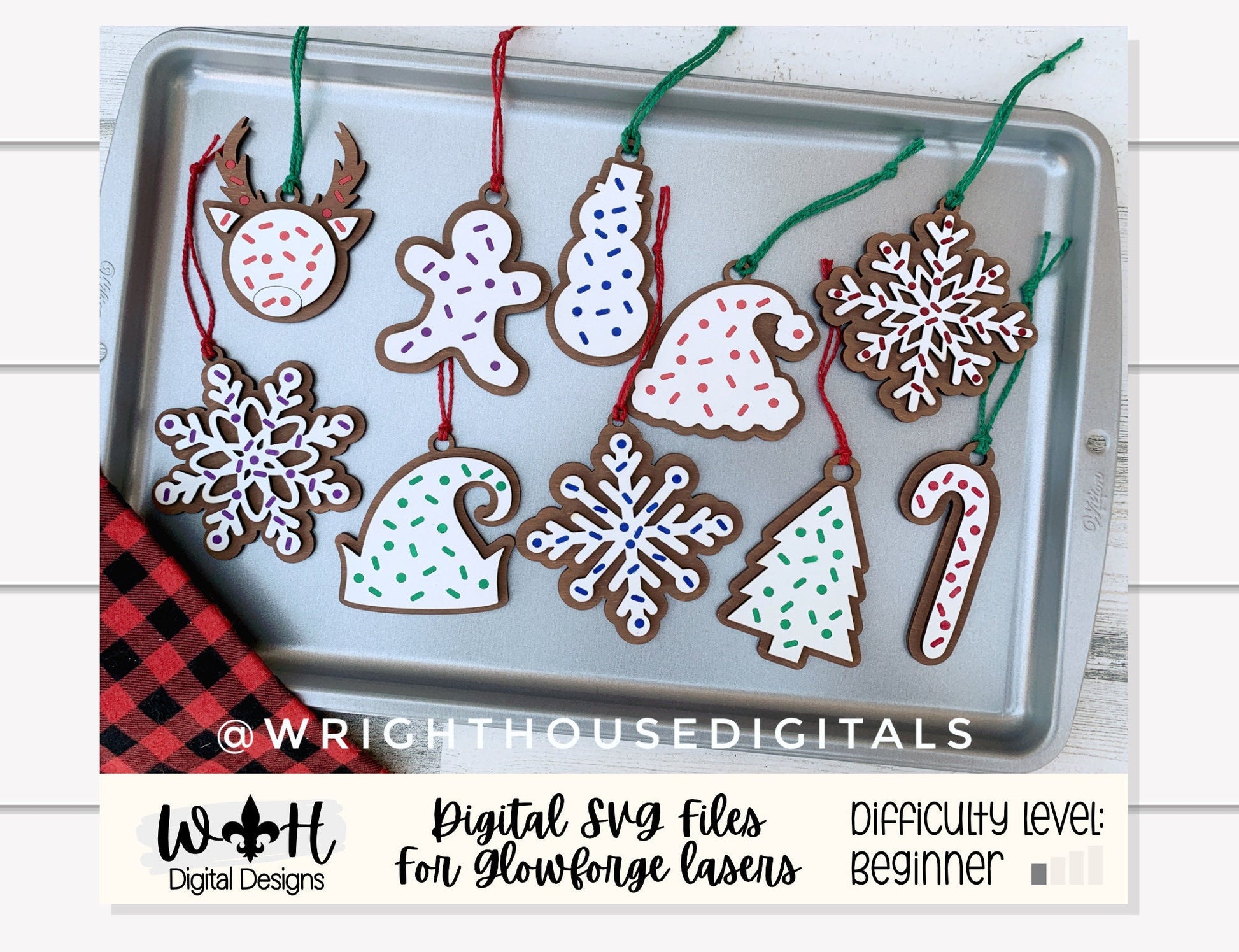 Frosted Sprinkle Christmas Cookie Ornaments - Layered DIY Stocking Stuffer Tags - Quick Cut File For Glowforge Lasers - Digital SVG File