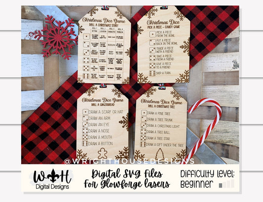 Christmas Dice Game Tags Set 2 - Laser Engraved Stocking Stuffer Gifts - Pass The Present - Cut File For Glowforge Lasers - Digital SVG File