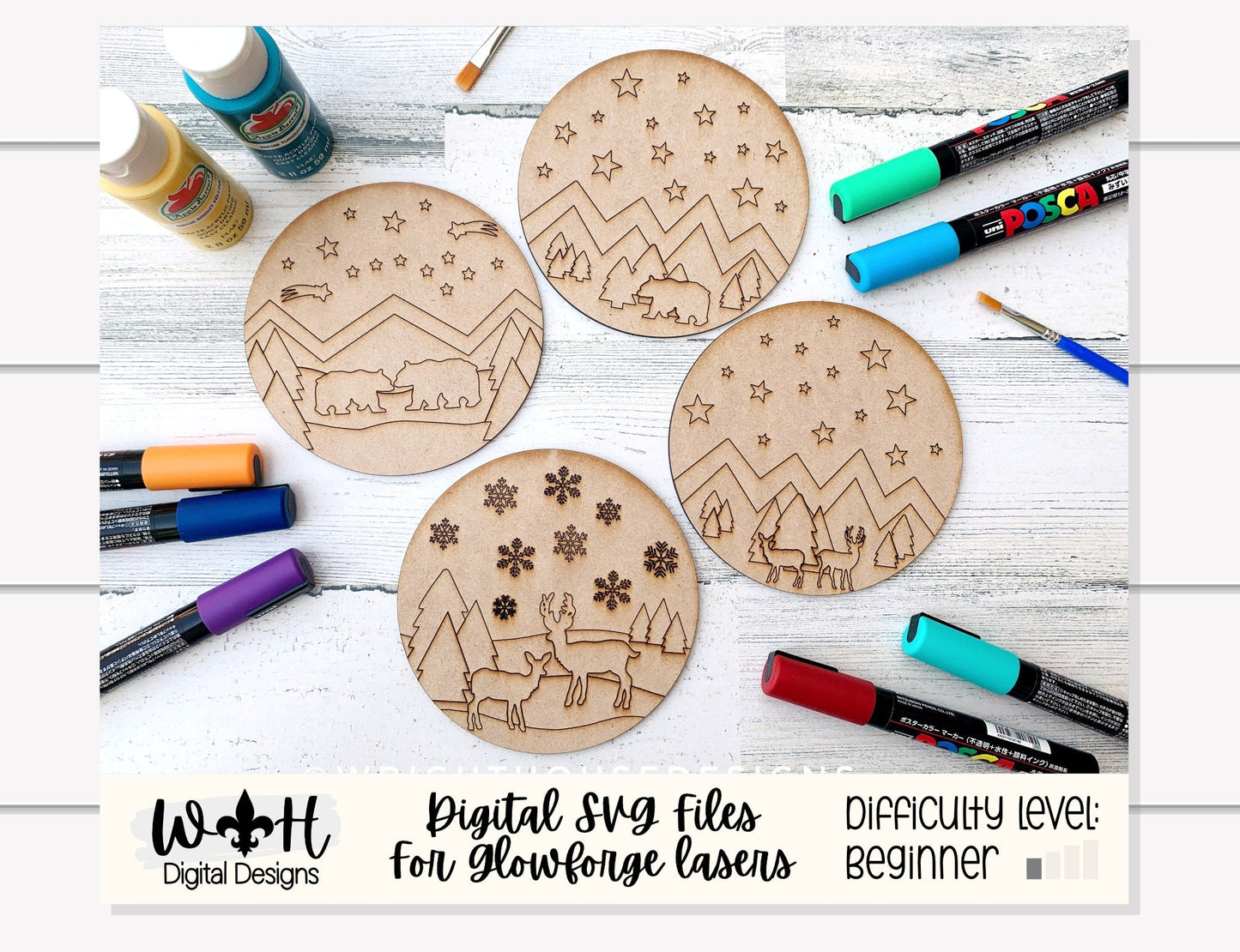Winter Color Craft Bundle - Scoring Pattern Round For Diy Painting - Files for Sign Making - SVG Cut File For Glowforge - Digital File