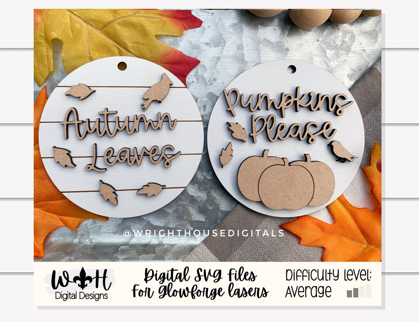 Autumn Leaves and Pumpkins Please Fall Traditions Mini Ornament Set - Files for Cutting Machines and Glowforge Lasers - Digital SVG File