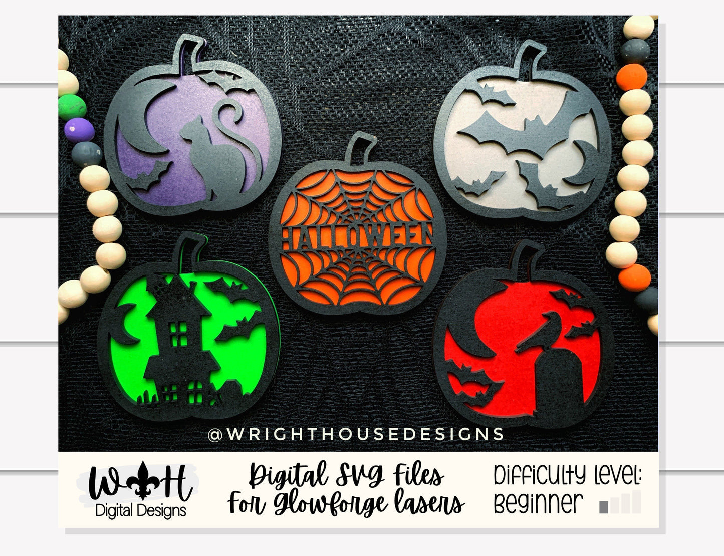 Layered Silhouette Pumpkins Ornament Bundle - Seasonal Tiered Tray Decor and DIY Kits - Cut File For Glowforge Lasers - Digital SVG File