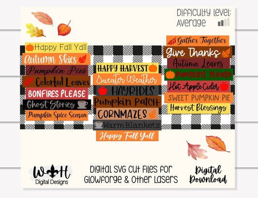 Fall Thanksgiving Bucket List Stacked Sign Bundle - Seasonal Wall Decor and DIY Kits - Cut File For Glowforge Lasers - Digital SVG File