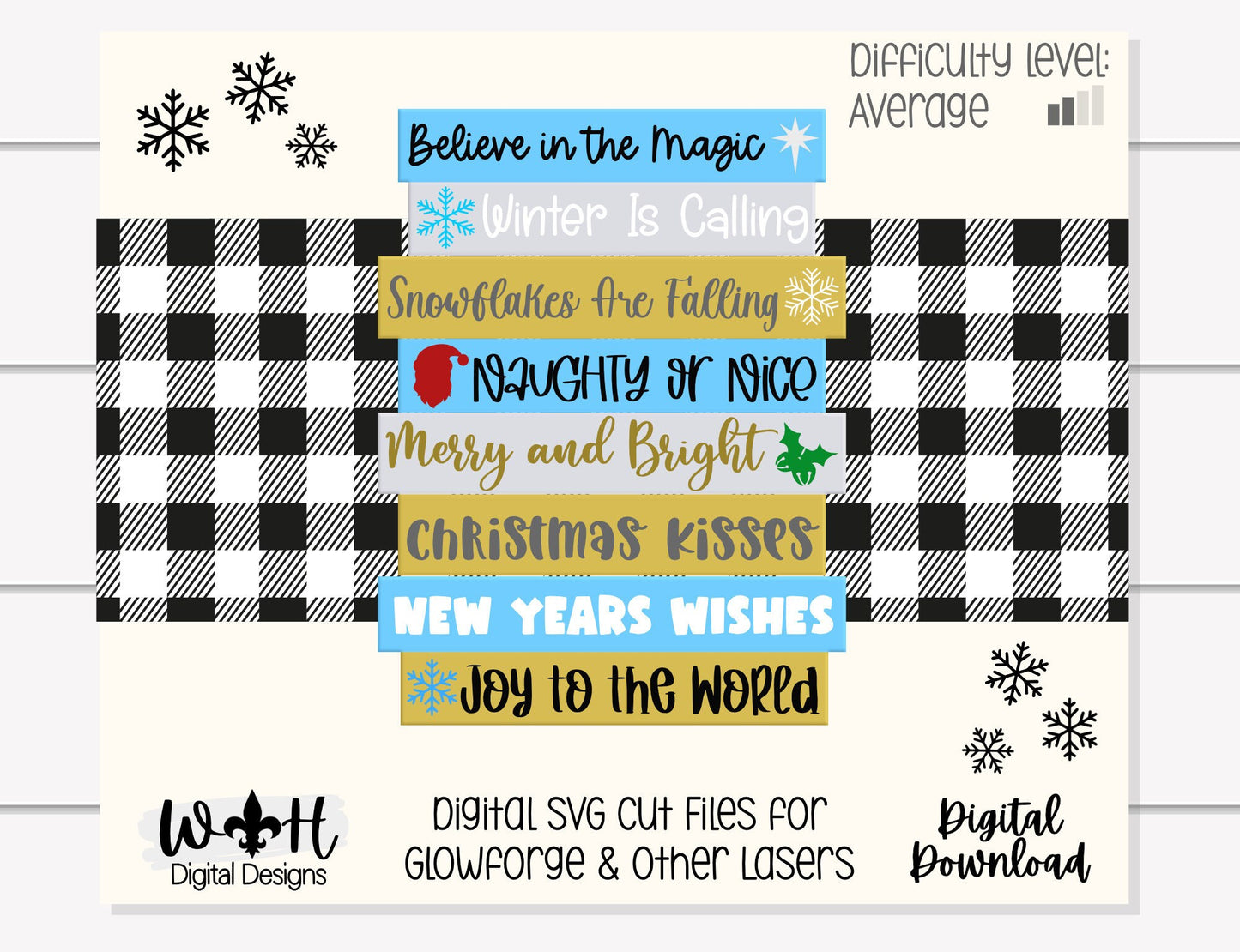 Christmas and Winter Bucket List Stacked Sign Bundle - Seasonal Wall Decor and DIY Kits - Cut File For Glowforge Lasers - Digital SVG File