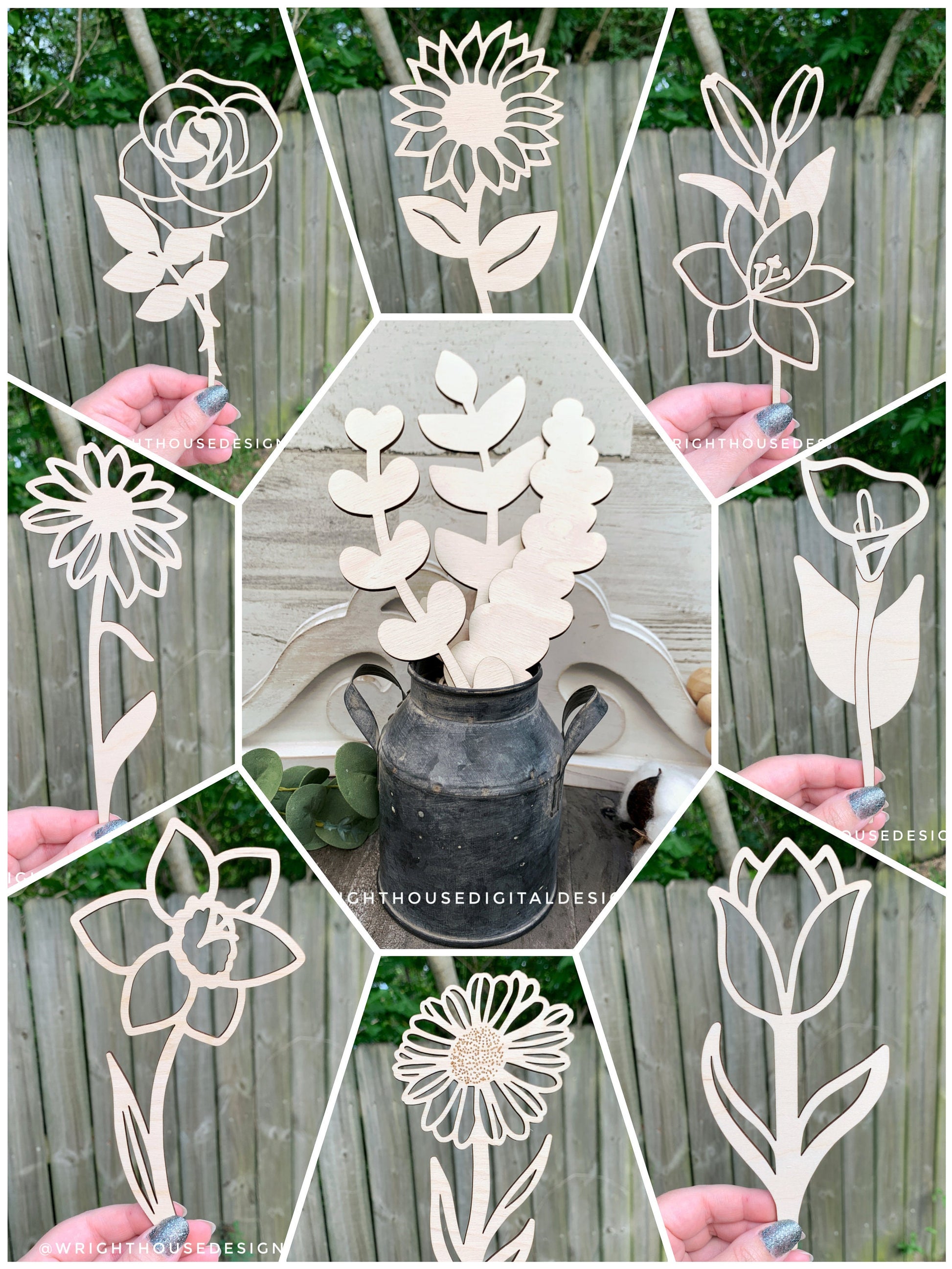 Full Laser Cut Flower Bundle - Simple Diy Florals For Bouquets - Files for Sign Making - SVG Cut File For Glowforge - Digital File