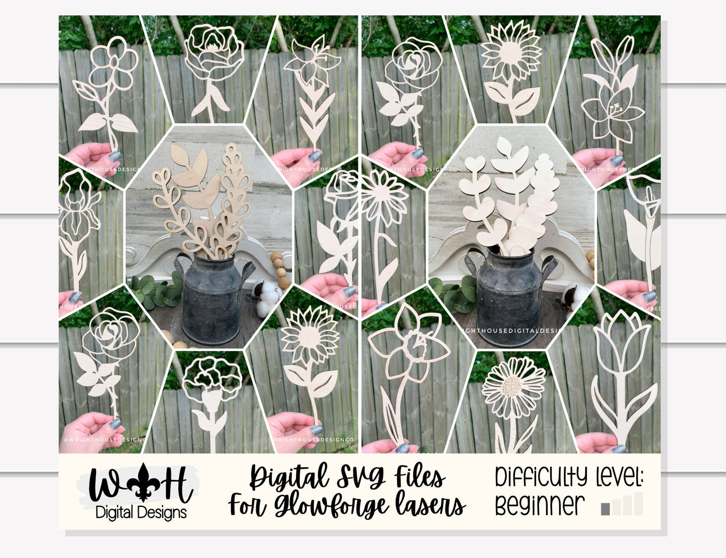 Full Laser Cut Flower Bundle - Simple Diy Florals For Bouquets - Files for Sign Making - SVG Cut File For Glowforge - Digital File