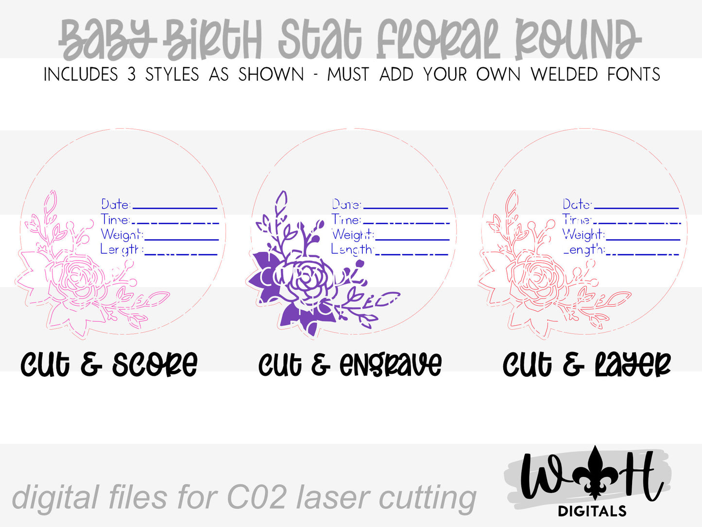 Baby Birth Stat Minimal Rose Floral Round - Personalizable Nursery Signs For Makers - Easy Cut File For Glowforge Lasers - Digital SVG File