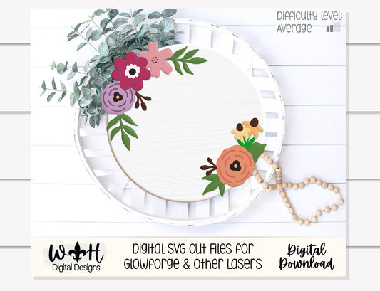 Vintage Flat Floral Bundle - Door Hanger Rounds - Sign Making and DIY Kits - Single Line Cut File For Glowforge Laser - Digital SVG File