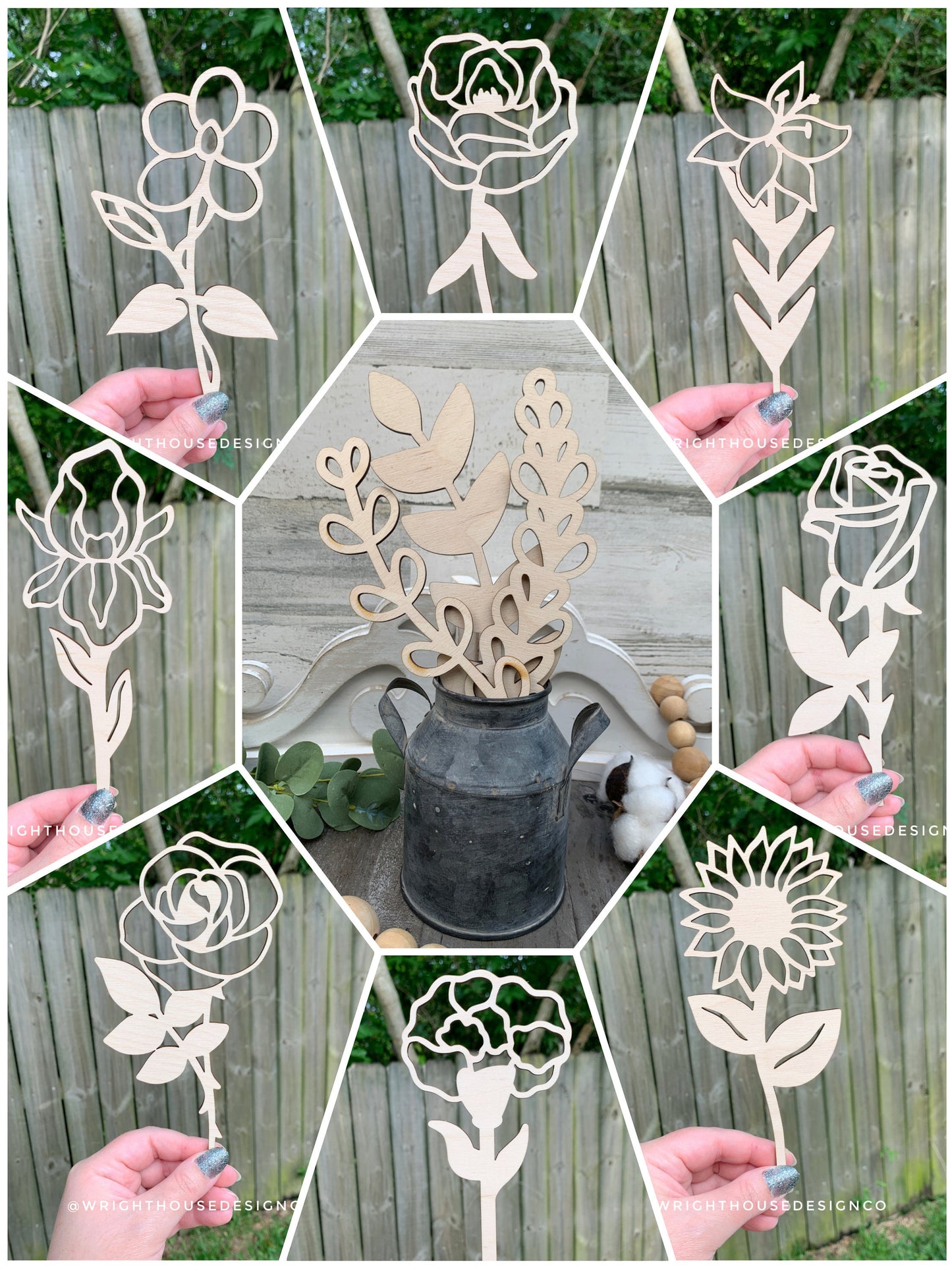 Full Laser Cut Flower Bundle - Simple Diy Florals For Bouquets - Files for Sign Making - SVG Cut File For Glowforge - Digital File