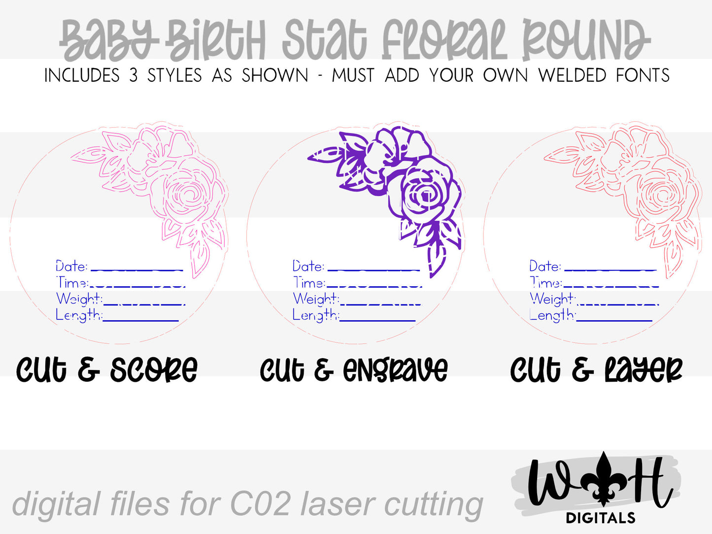 Baby Birth Stat Lily and Rose Floral Round - Personalizable Nursery Signs For Makers - Easy Cut File For Glowforge Lasers - Digital SVG File