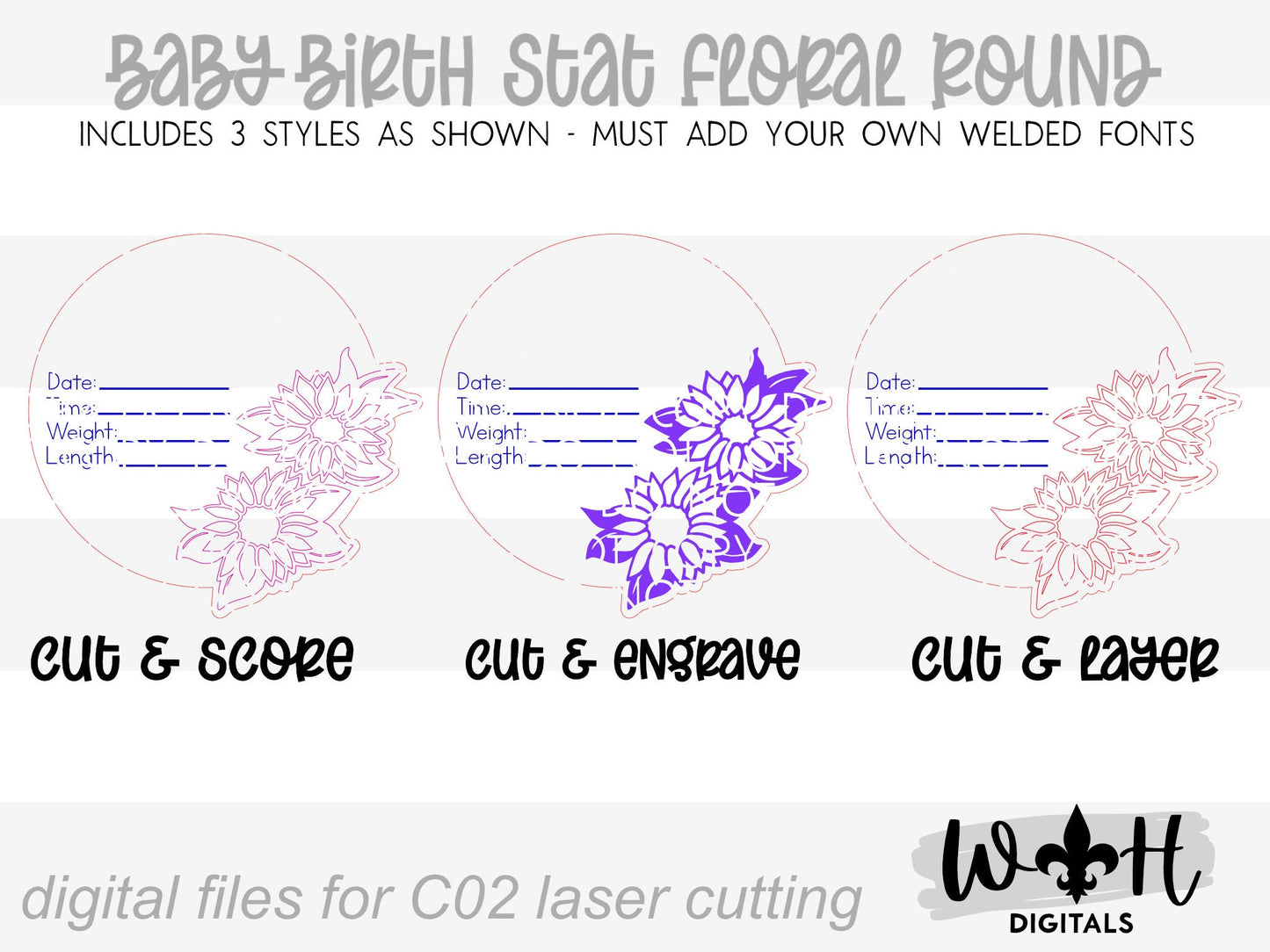 Baby Birth Stat Sunflower Floral Round - Personalizable Nursery Signs For Makers - Easy Cut File For Glowforge Lasers - Digital SVG File