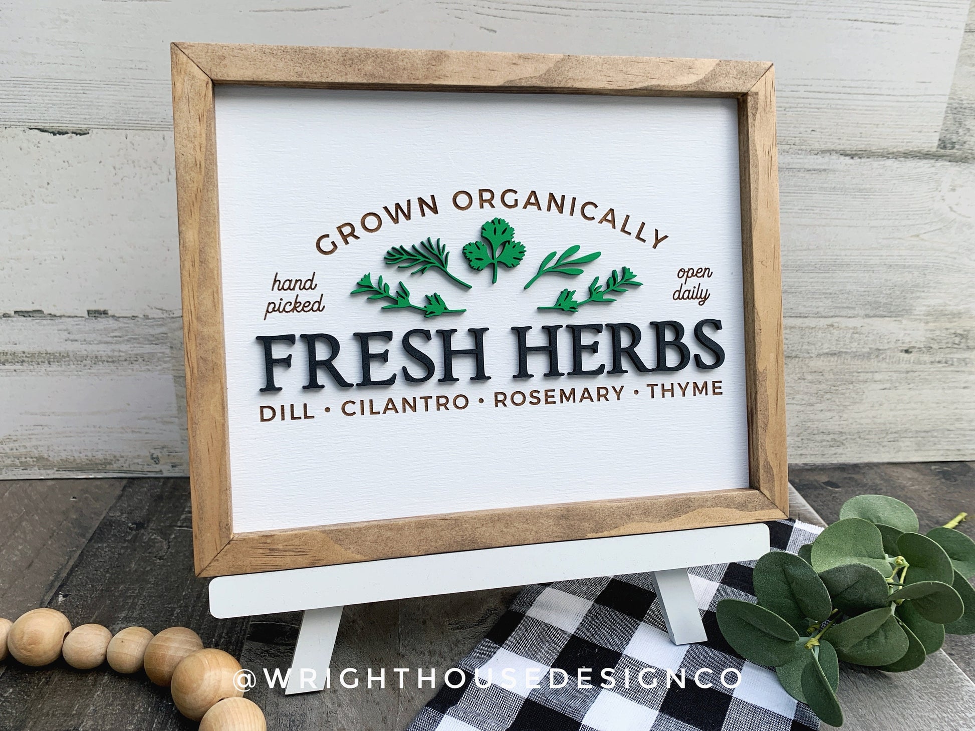 Fresh Herbs Organically Grown - Spring Coffee Bar Sign - Seasonal Farmhouse Home and Kitchen Decor - Handcrafted Wooden Framed Wall Art