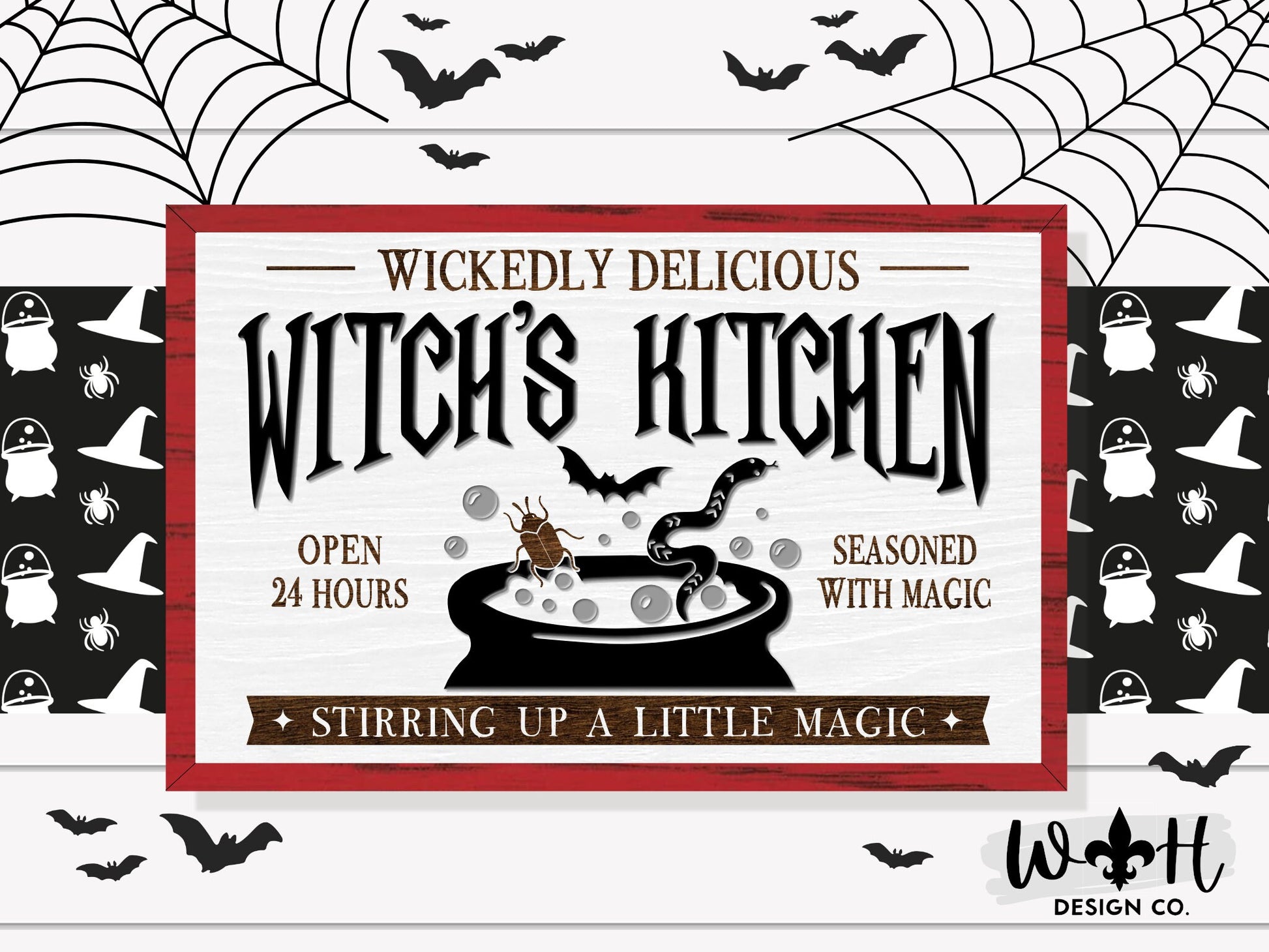 Wickedly Delicious Witch's Kitchen - Halloween Modern Farmhouse - Seasonal Coffee Bar Sign - Witchy Wall Decor - Retro Framed Goth Wall Art