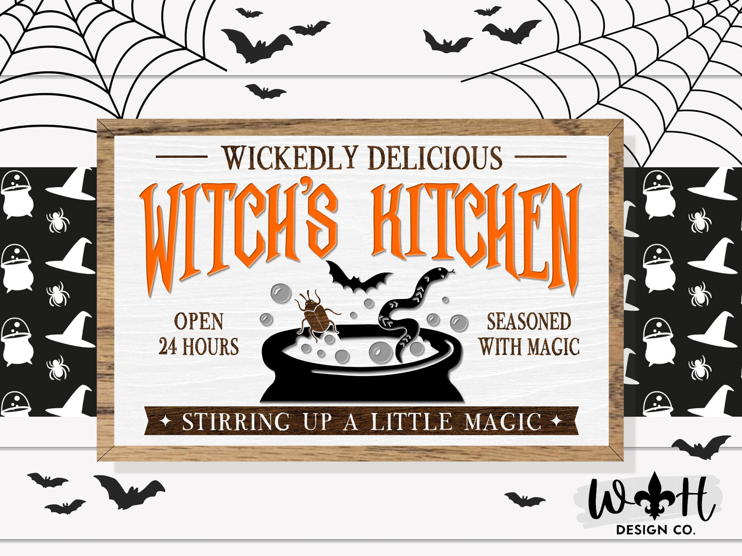 Wickedly Delicious Witch's Kitchen - Halloween Modern Farmhouse - Seasonal Coffee Bar Sign - Witchy Wall Decor - Retro Framed Goth Wall Art