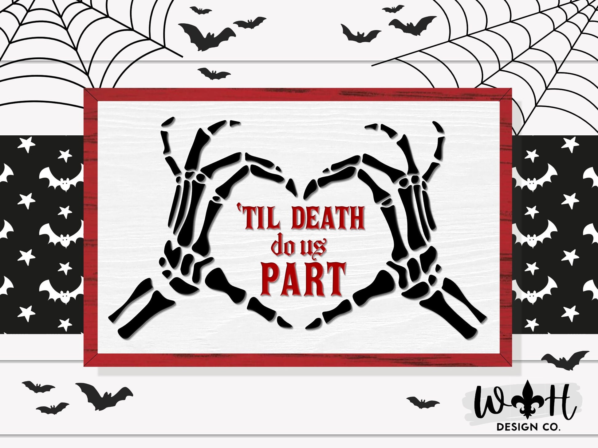 Til Death Do Us Part Skeleton Heart Hands - Halloween Farmhouse - Witchy Home Decor - Seasonal Coffee Bar Sign - Retro Framed Goth Wall Art