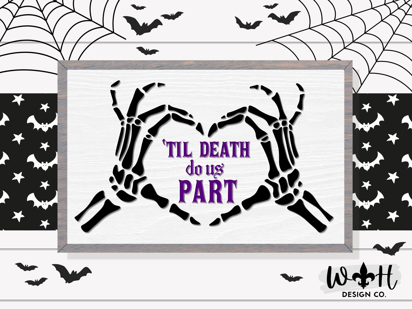 Til Death Do Us Part Skeleton Heart Hands - Halloween Farmhouse - Witchy Home Decor - Seasonal Coffee Bar Sign - Retro Framed Goth Wall Art