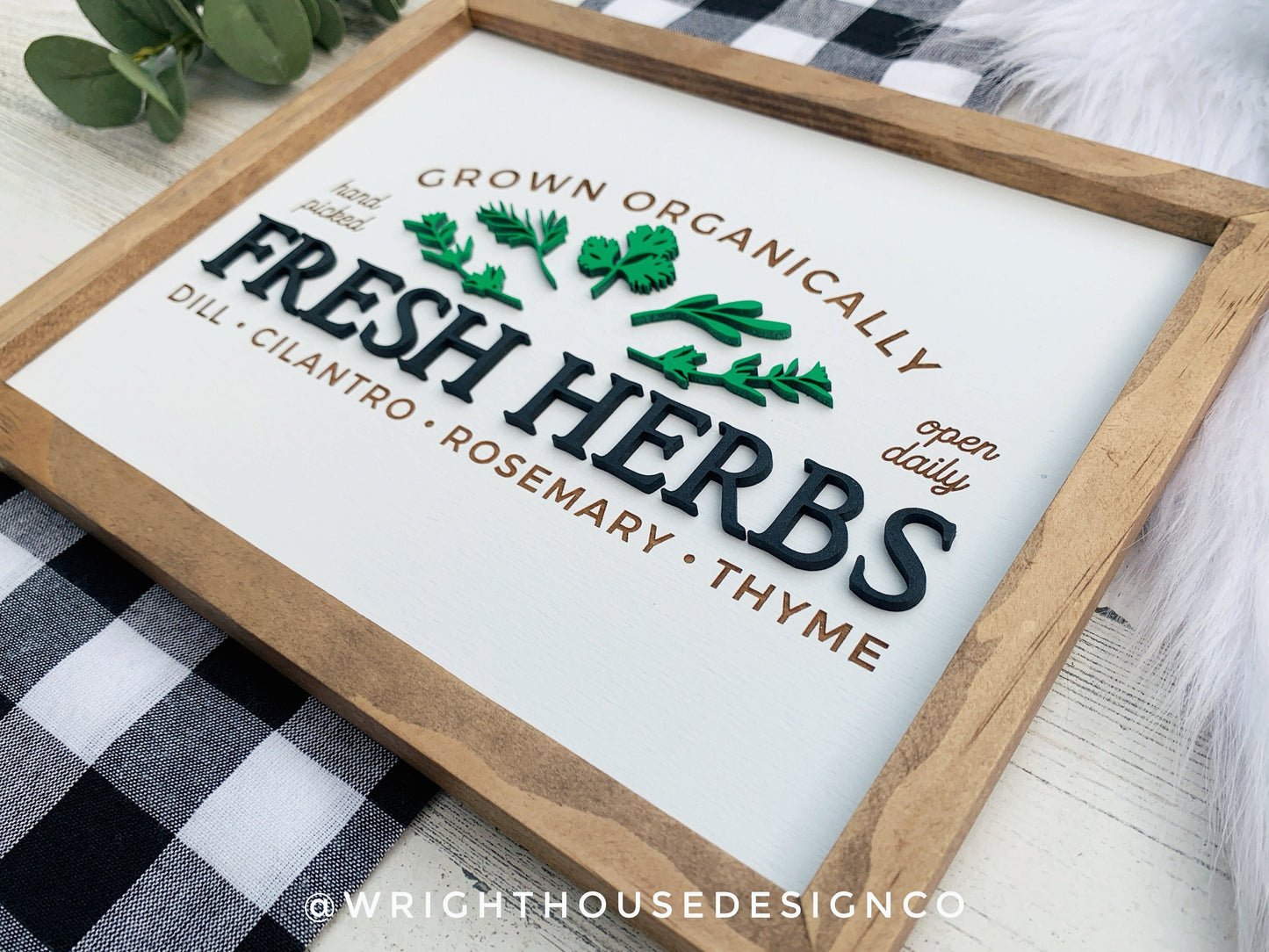 Fresh Herbs Organically Grown - Spring Coffee Bar Sign - Seasonal Farmhouse Home and Kitchen Decor - Handcrafted Wooden Framed Wall Art