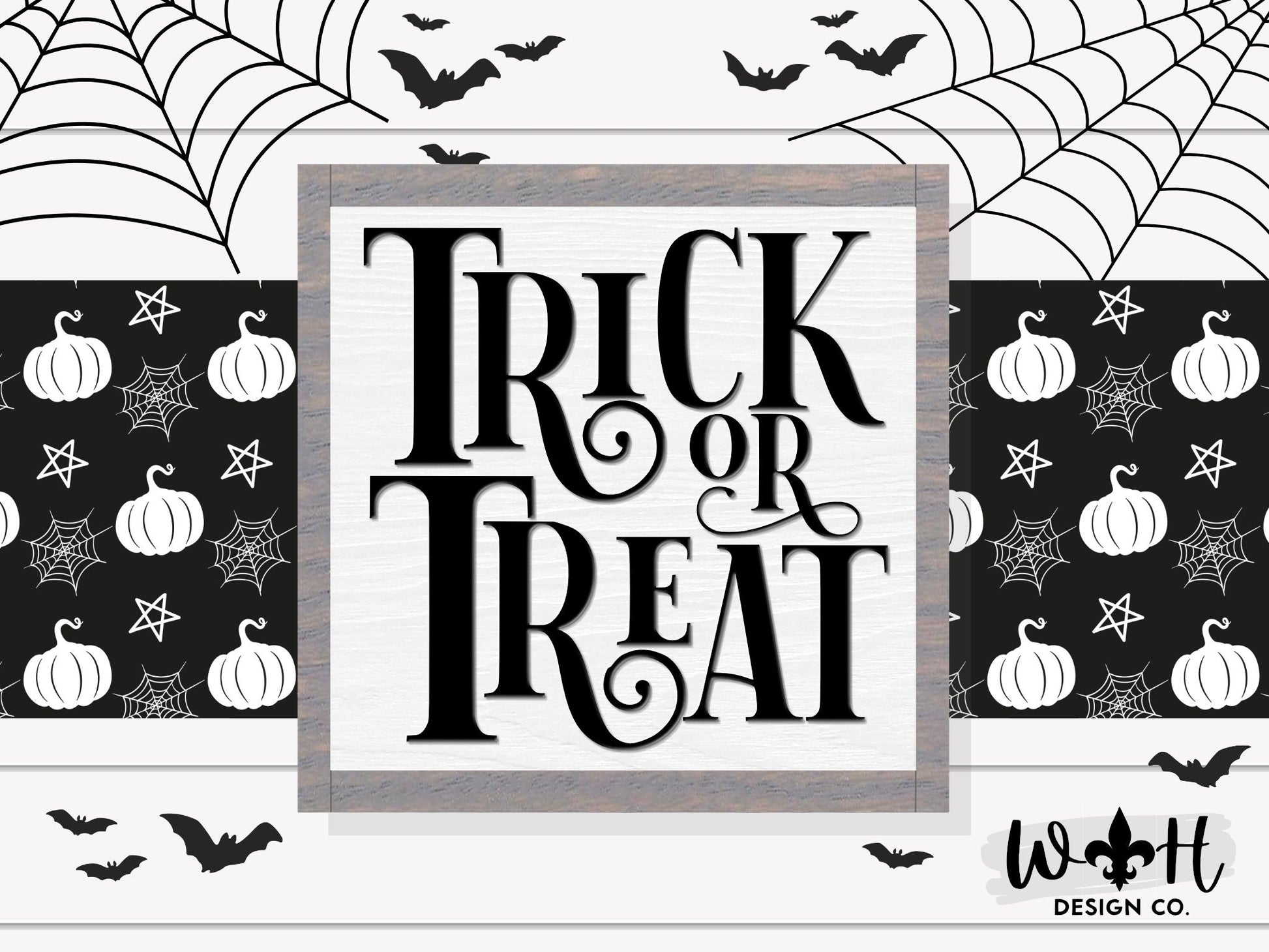 Trick Or Treat Halloween Wood Frame Sign - Retro Coffee Bar Sign - Modern Farmhouse Seasonal Mantel Signs - Handmade Home and Kitchen Decor