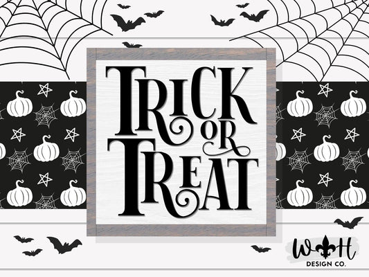 Trick Or Treat Halloween Wood Frame Sign - Retro Coffee Bar Sign - Modern Farmhouse Seasonal Mantel Signs - Handmade Home and Kitchen Decor