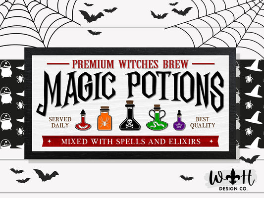 Premium Witches Brew Magic Potions - Halloween Goth Room Decor - Seasonal Coffee Bar Sign - Dark Academia - Witchy Cottagecore Wall Art