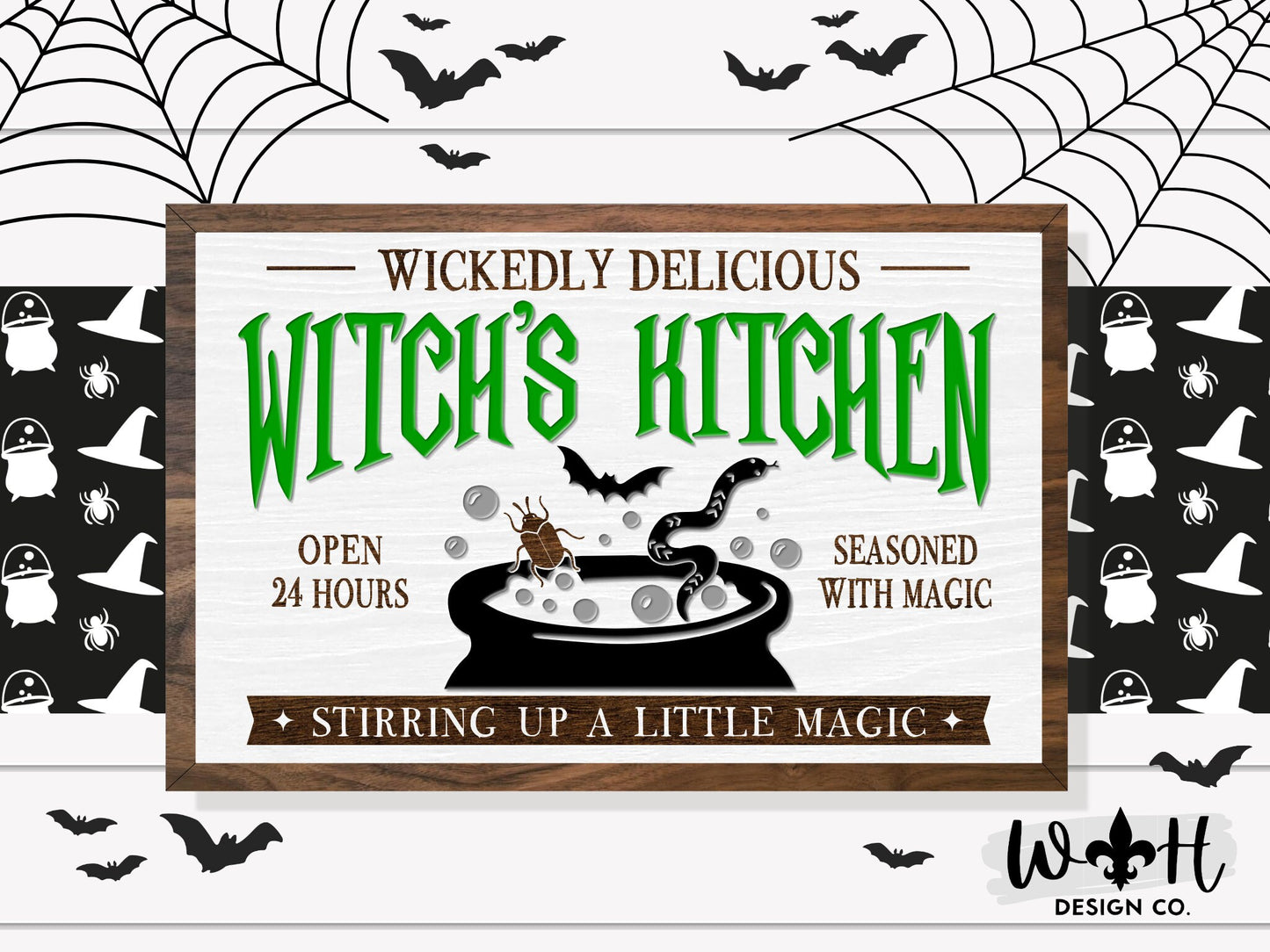 Wickedly Delicious Witch's Kitchen - Halloween Modern Farmhouse - Seasonal Coffee Bar Sign - Witchy Wall Decor - Retro Framed Goth Wall Art