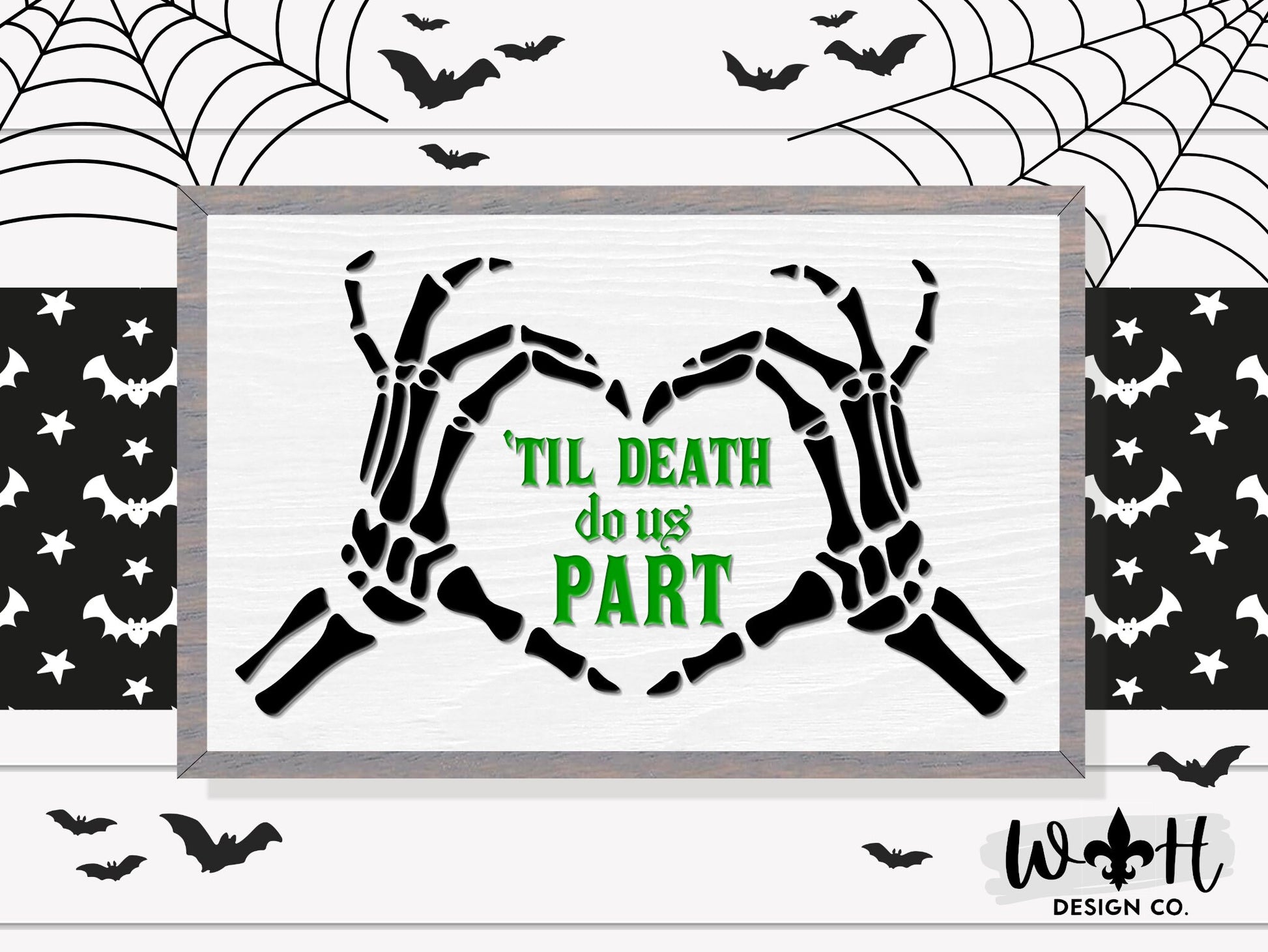 Til Death Do Us Part Skeleton Heart Hands - Halloween Farmhouse - Witchy Home Decor - Seasonal Coffee Bar Sign - Retro Framed Goth Wall Art