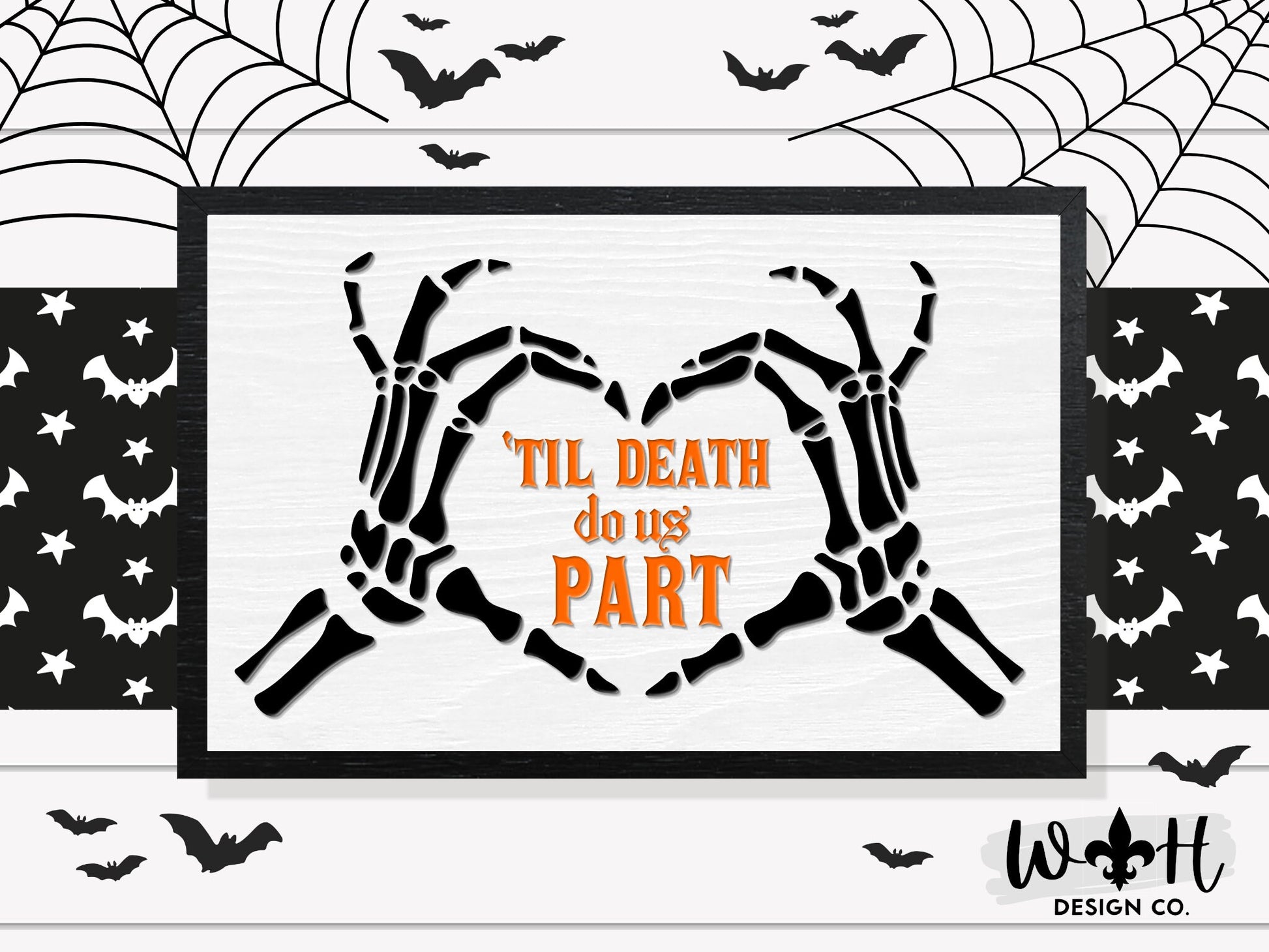 Til Death Do Us Part Skeleton Heart Hands - Halloween Farmhouse - Witchy Home Decor - Seasonal Coffee Bar Sign - Retro Framed Goth Wall Art