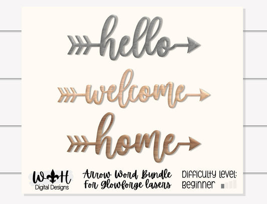 Hello, Welcome, Home Arrows - Place Settings - Welded Words - Files for Sign Making - SVG Cut File For Glowforge - Digital File