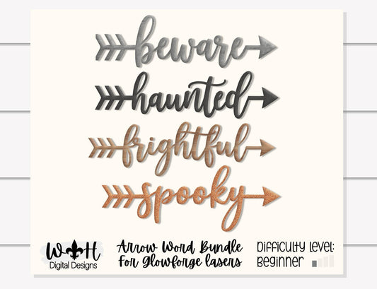 Beware, Spooky, Haunted, Frightful Arrows - Place Setting Words - Files for Sign Making - SVG Cut File For Glowforge - Digital File