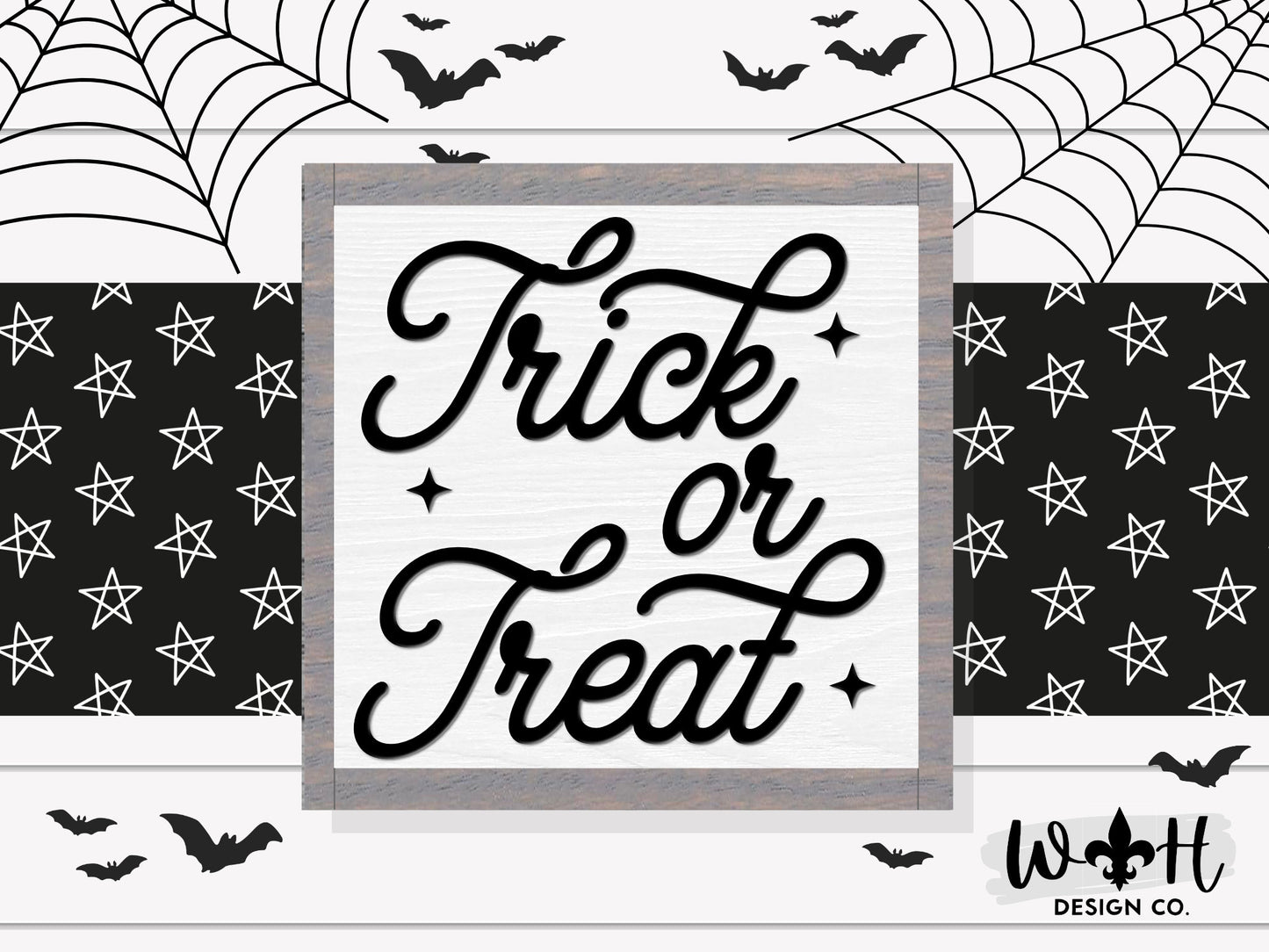 Trick Or Treat - Modern Farmhouse Halloween Frame Sign - Rustic Fall Mantel Decor - Coffee Bar Sign - Witchy Wall Art - Entryway Decor