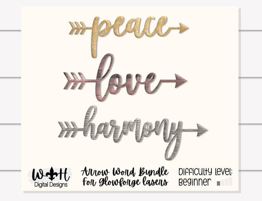 Harmony, Peace, Love - Welded Arrow Words - Files for Sign Making - SVG Cut File For Glowforge - Digital File