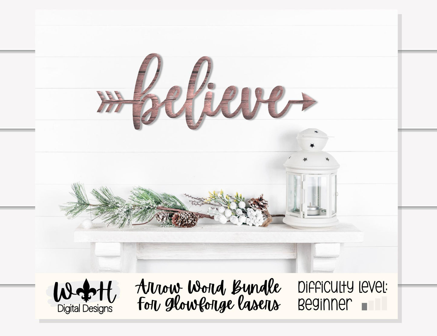 Believe, Jolly, Noel, Merry Arrows - Welded Words - Place Settings - Files for Sign Making - SVG Cut File For Glowforge - Digital File