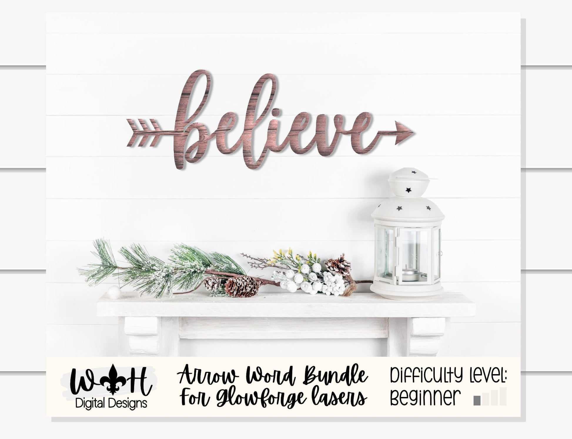 Believe, Jolly, Noel, Merry Arrows - Welded Words - Place Settings - Files for Sign Making - SVG Cut File For Glowforge - Digital File