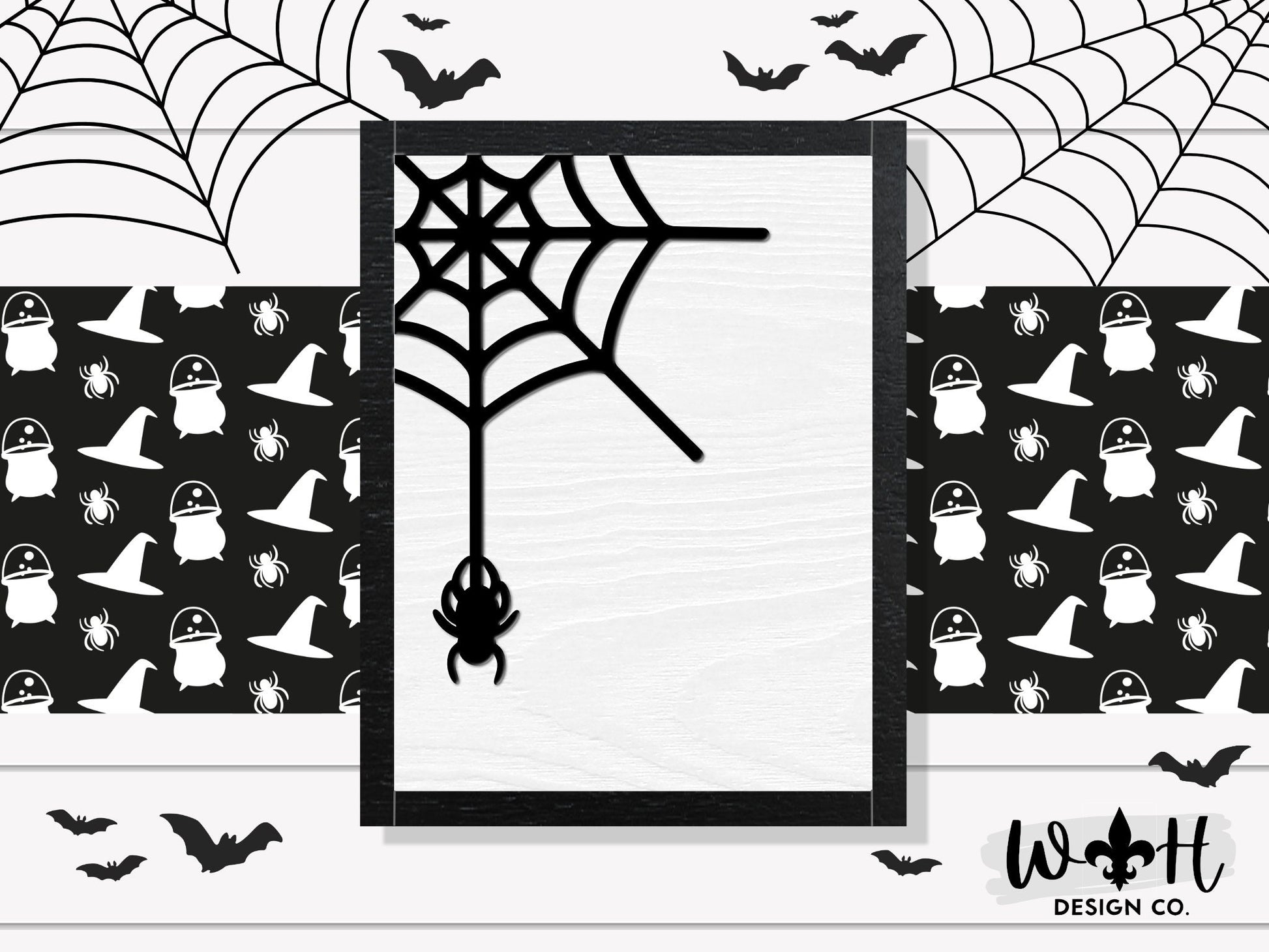 Corner Spiderweb Halloween Frame Sign - Wood Coffee Bar Sign - Modern Farmhouse - Seasonal Mantel Signs - Handmade Home and Kitchen Decor