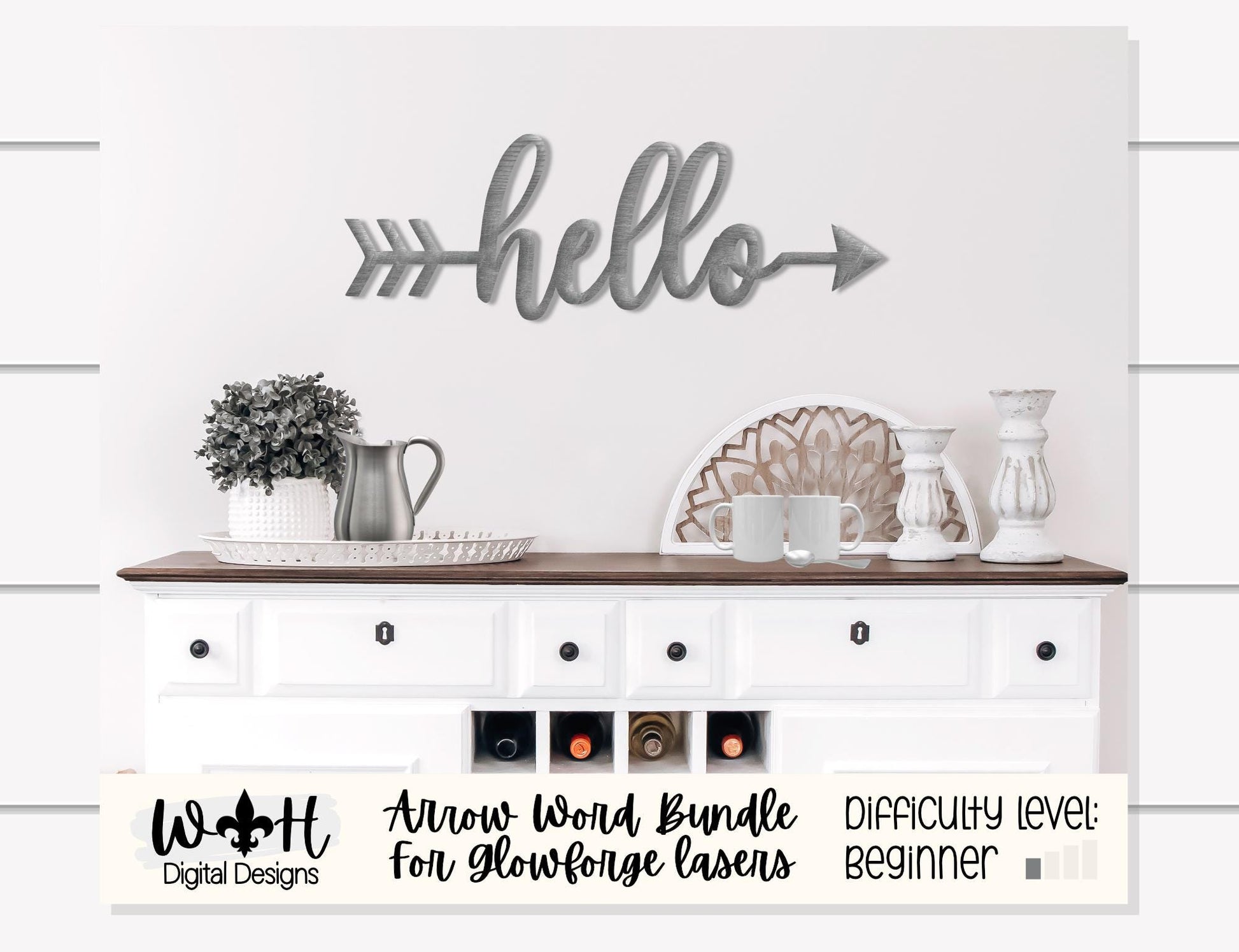 Hello, Welcome, Home Arrows - Place Settings - Welded Words - Files for Sign Making - SVG Cut File For Glowforge - Digital File