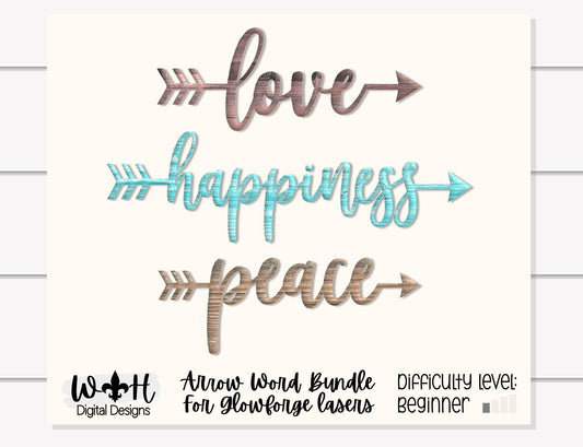 Peace, Love, Happiness - Welded Arrow Words - Files for Sign Making - SVG Cut File For Glowforge - Digital File