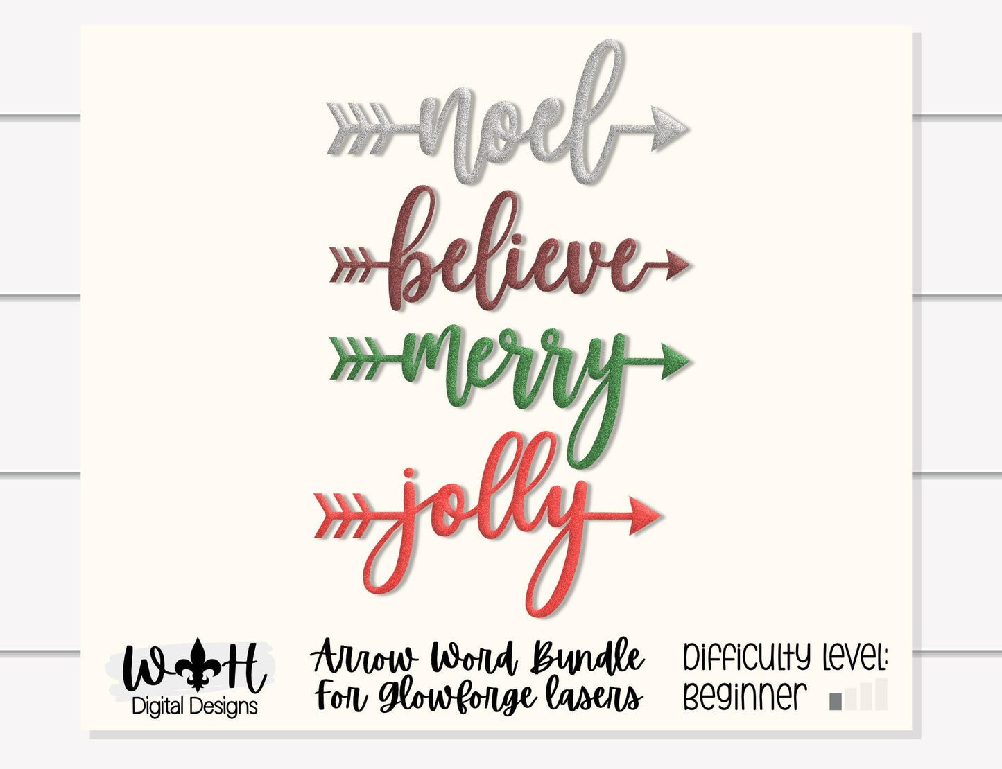 Believe, Jolly, Noel, Merry Arrows - Welded Words - Place Settings - Files for Sign Making - SVG Cut File For Glowforge - Digital File