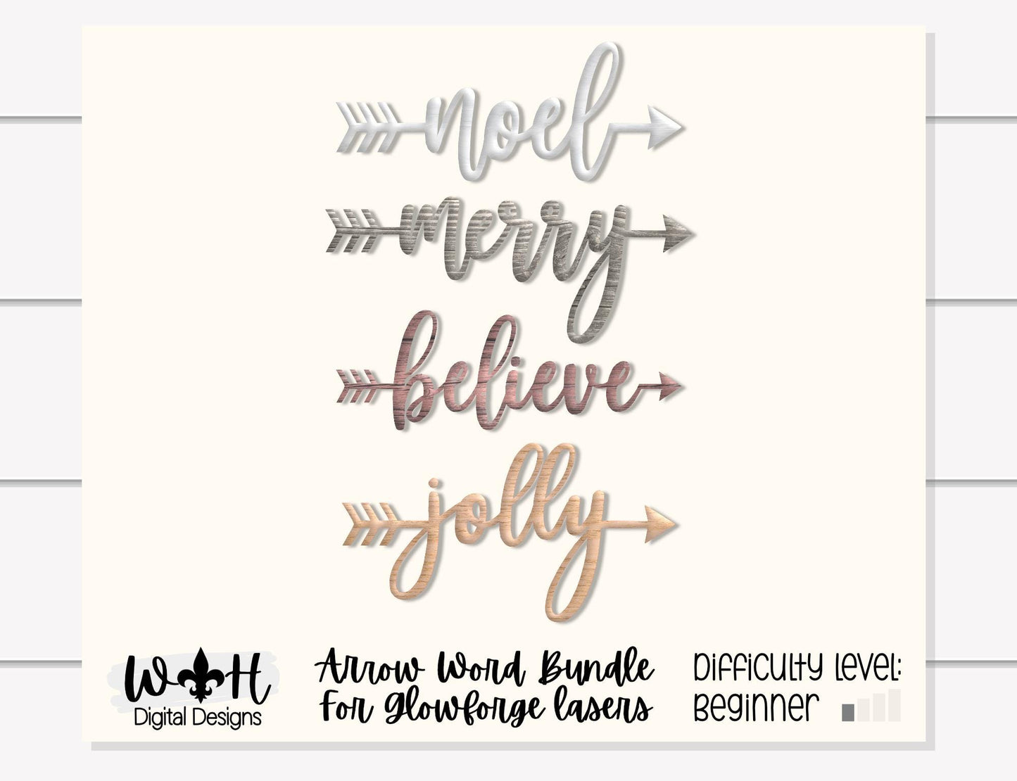 Believe, Jolly, Noel, Merry Arrows - Welded Words - Place Settings - Files for Sign Making - SVG Cut File For Glowforge - Digital File