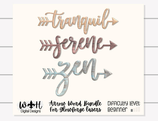 Zen Serene Tranquil - Welded Arrow Words - Files for Sign Making - SVG Cut File For Glowforge - Digital File