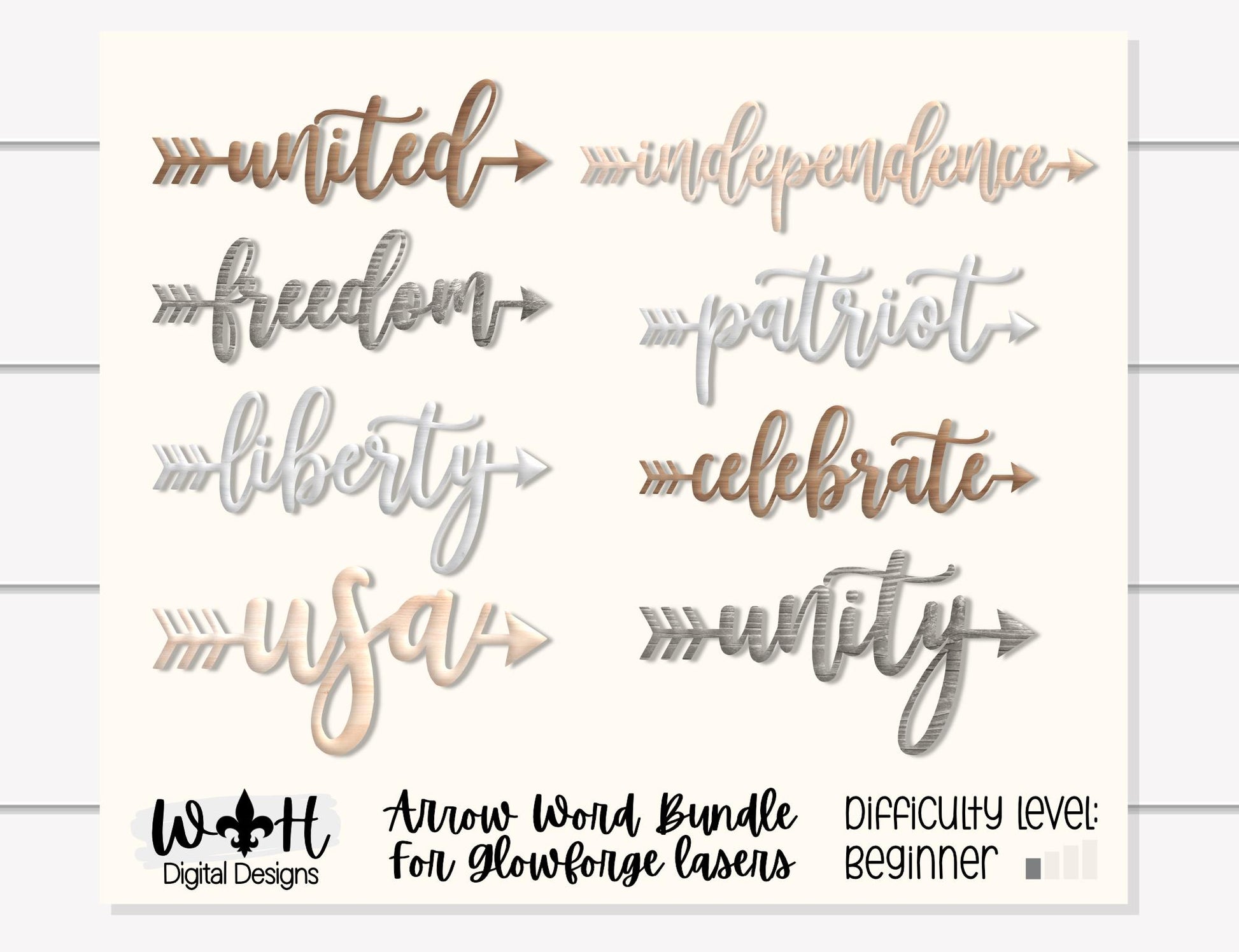 Independence Day Bundle- Freedom -United - Patriot - Welded Arrow Words - Files for Sign Making - SVG Cut File For Glowforge - Digital File