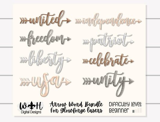 Independence Day Bundle- Freedom -United - Patriot - Welded Arrow Words - Files for Sign Making - SVG Cut File For Glowforge - Digital File