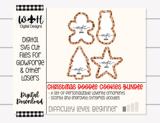 Christmas Doodle Cookies - Layered Build A Holiday Ornament Bundle - Quick Cut and Score File For Glowforge Lasers - Digital SVG File