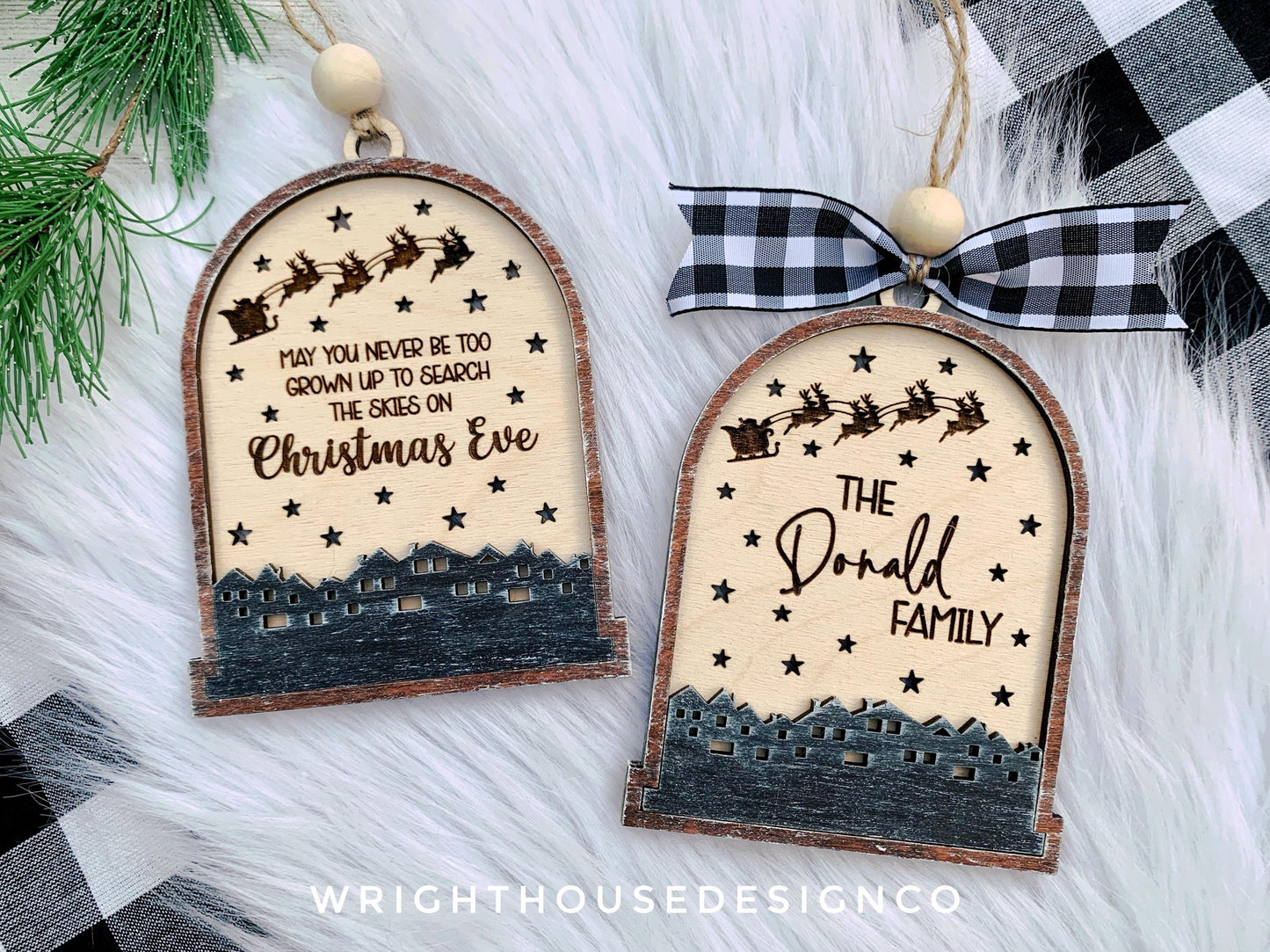 Christmas Snowglobe Ornaments - Personalizable Family Name Bundle - Layered Quick Cut and Score File For Glowforge Lasers - Digital SVG File