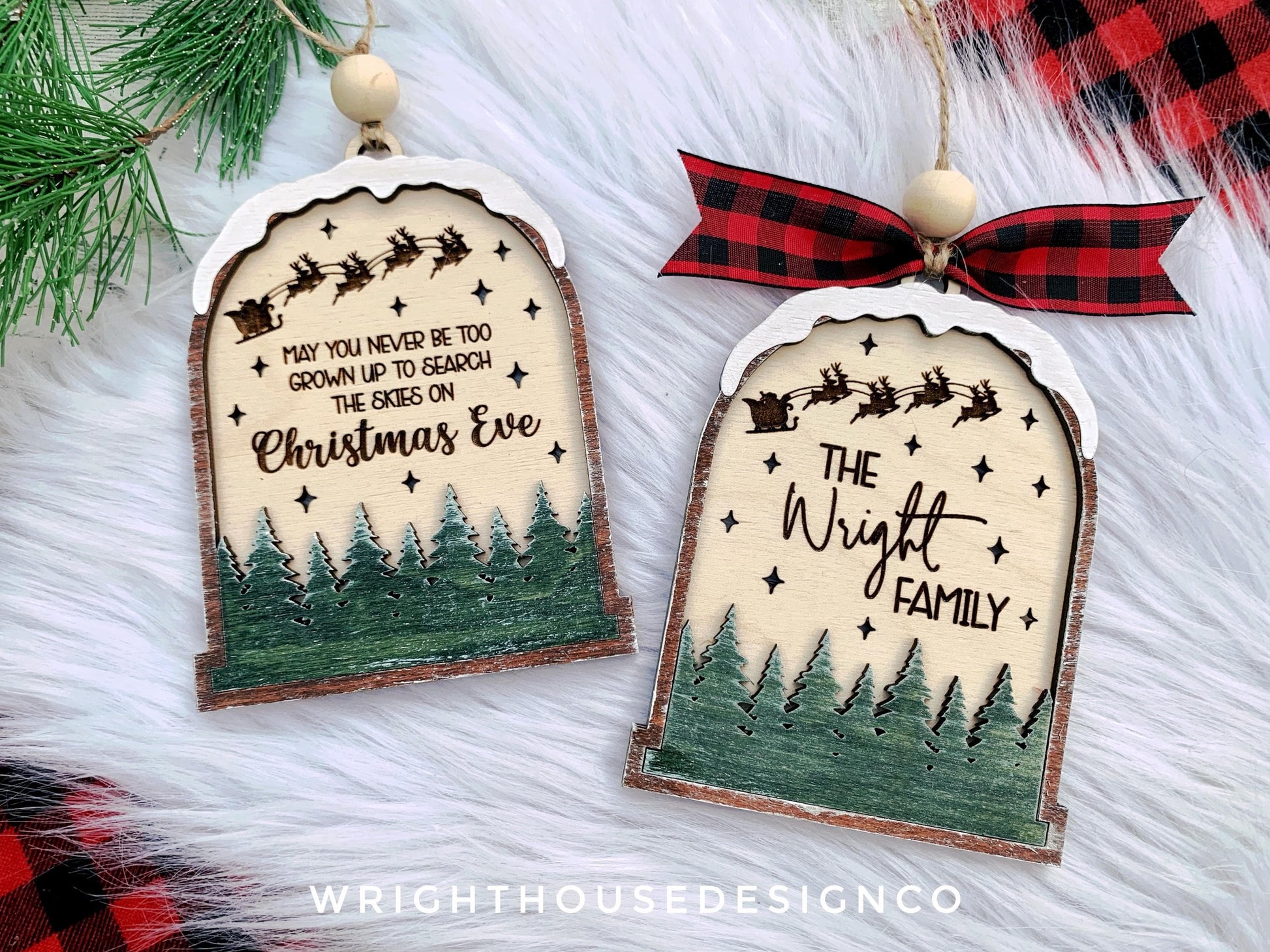 Christmas Snowglobe Ornaments - Personalizable Family Name Bundle - Layered Quick Cut and Score File For Glowforge Lasers - Digital SVG File