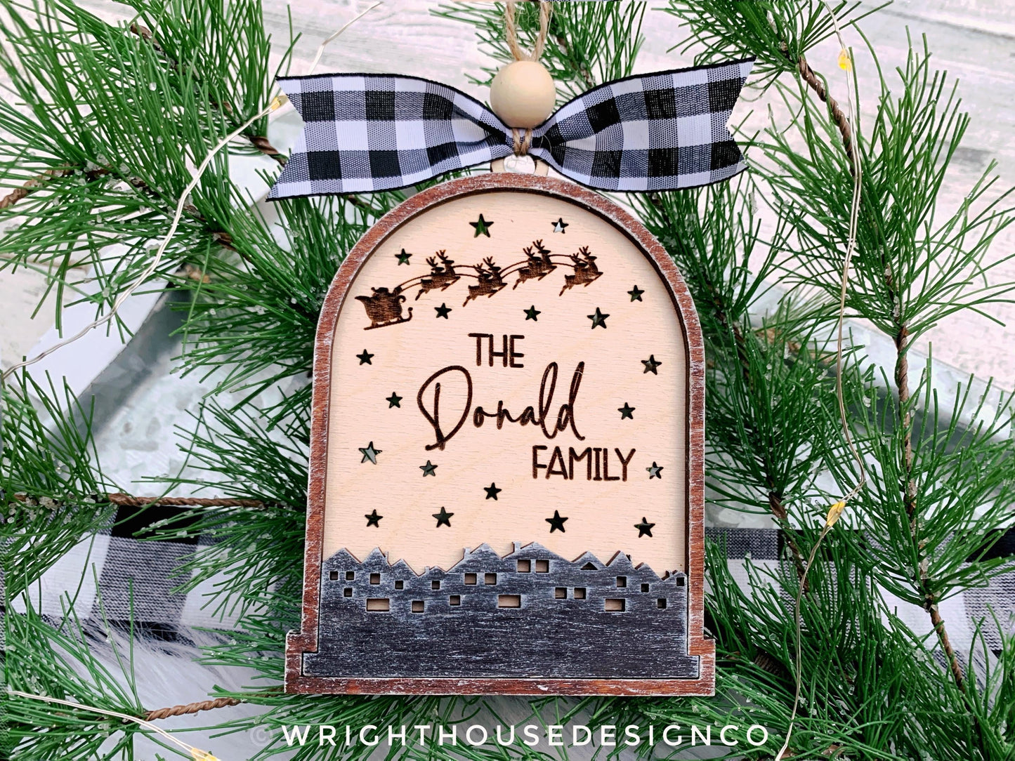 Christmas Snowglobe Ornaments - Personalizable Family Name Bundle - Layered Quick Cut and Score File For Glowforge Lasers - Digital SVG File