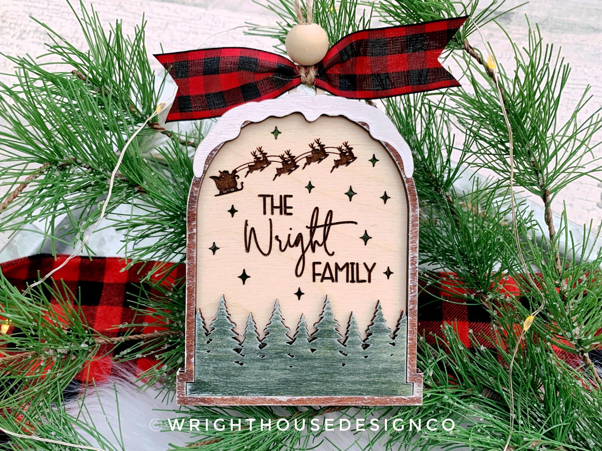 Christmas Snowglobe Ornaments - Personalizable Family Name Bundle - Layered Quick Cut and Score File For Glowforge Lasers - Digital SVG File