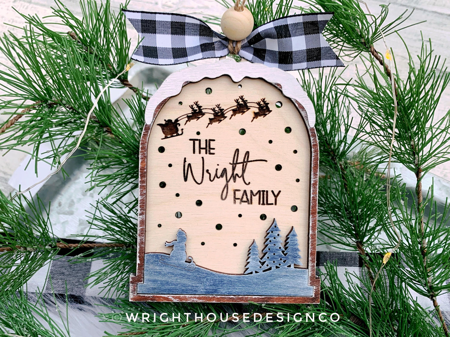 Christmas Snowglobe Ornaments - Personalizable Family Name Bundle - Layered Quick Cut and Score File For Glowforge Lasers - Digital SVG File