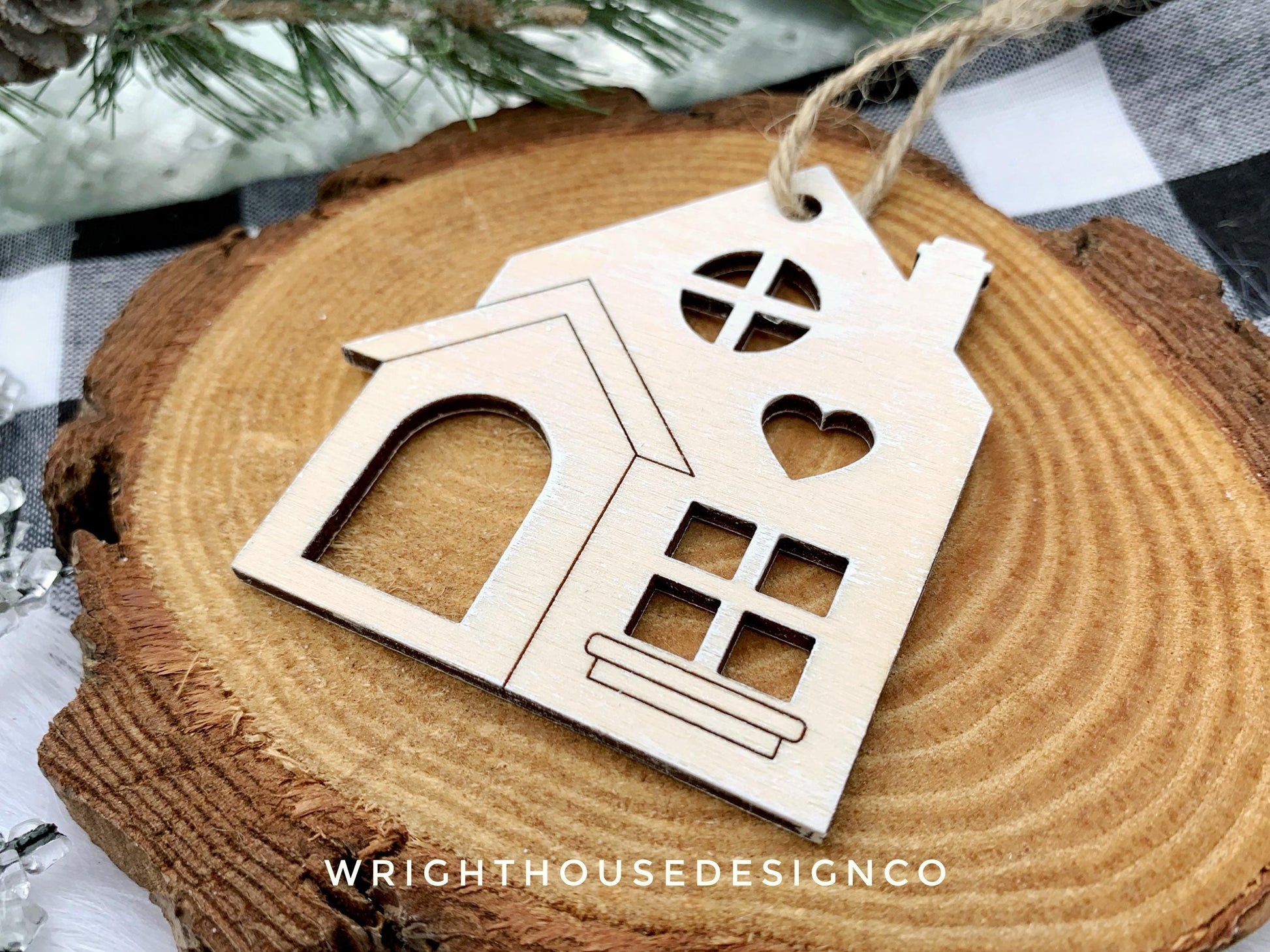 Christmas Town Minimalist Holiday Ornament Set - Rustic Farmhouse Decor - Quick Cut and Score File For Glowforge Lasers - Digital SVG File