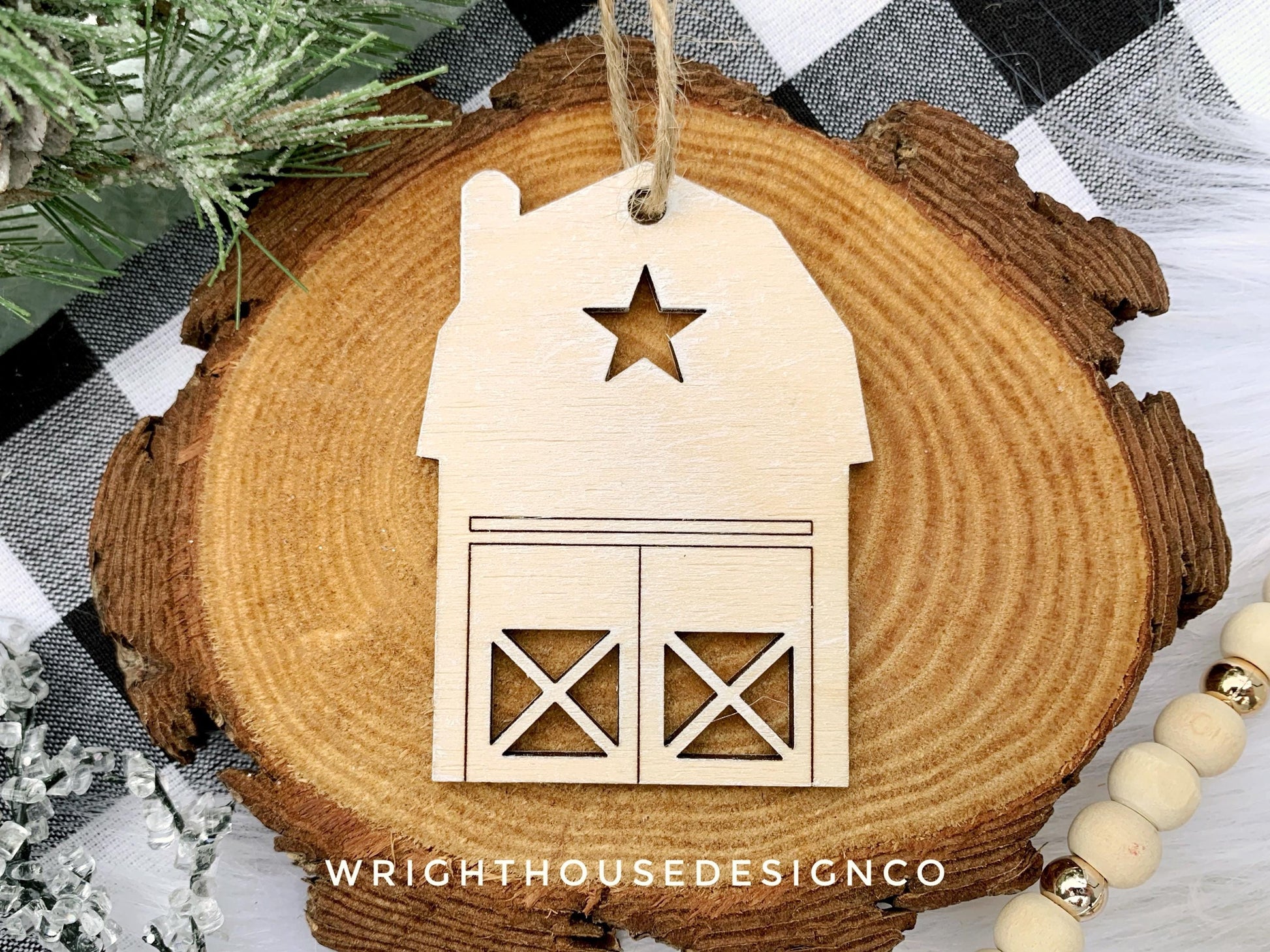 Christmas Town Minimalist Holiday Ornament Set - Rustic Farmhouse Decor - Quick Cut and Score File For Glowforge Lasers - Digital SVG File