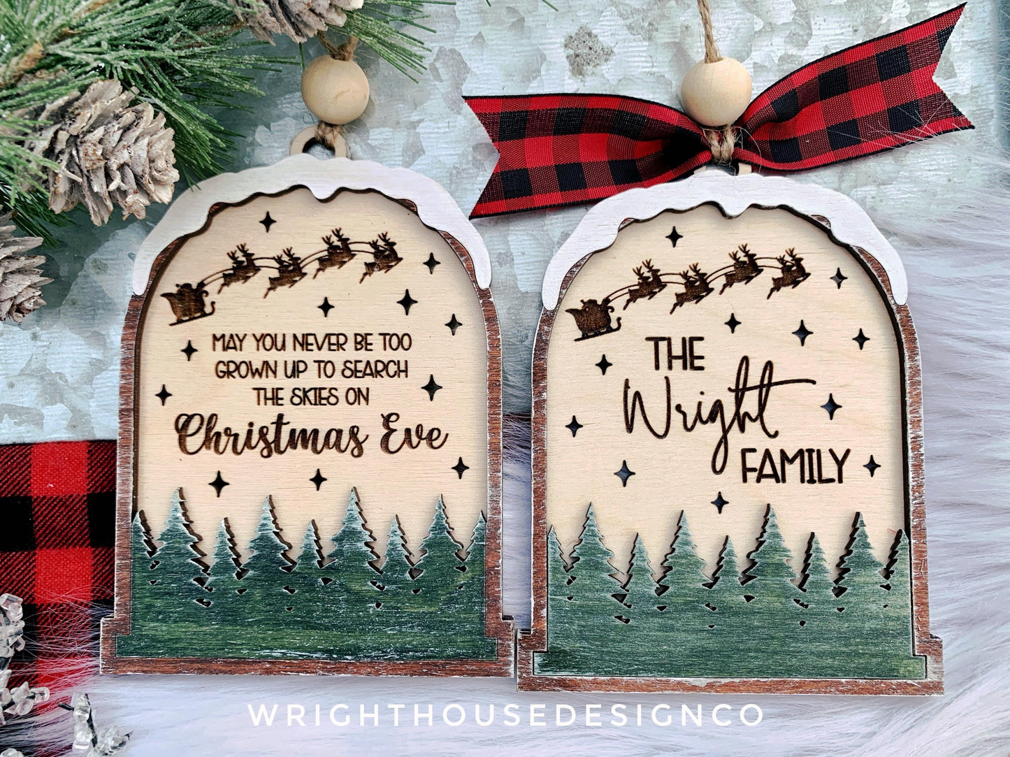 Forest Christmas Lightcatcher Ornament - Personalizable Family Name - Rustic Farmhouse - Christmas Keepsake - Holiday Gift for Couples