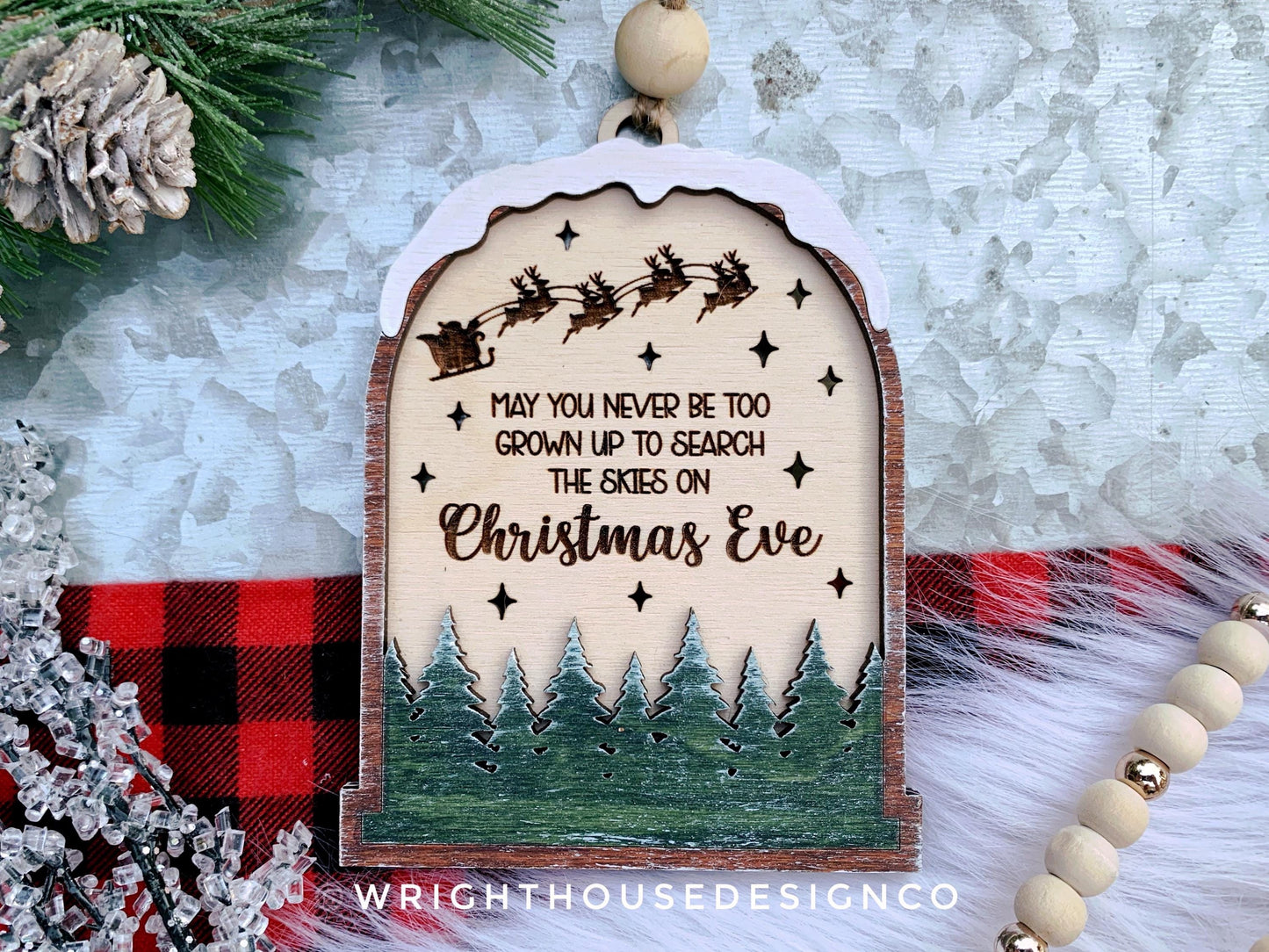 Forest Christmas Lightcatcher Ornament - Personalizable Family Name - Rustic Farmhouse - Christmas Keepsake - Holiday Gift for Couples